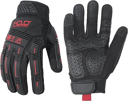 Vista 19 de Guantes de trabajo antivibración para hombre, guantes mecánicos reductores de impacto TPR SBR dedos y palma acolchados guantes de trabajo de Negro
