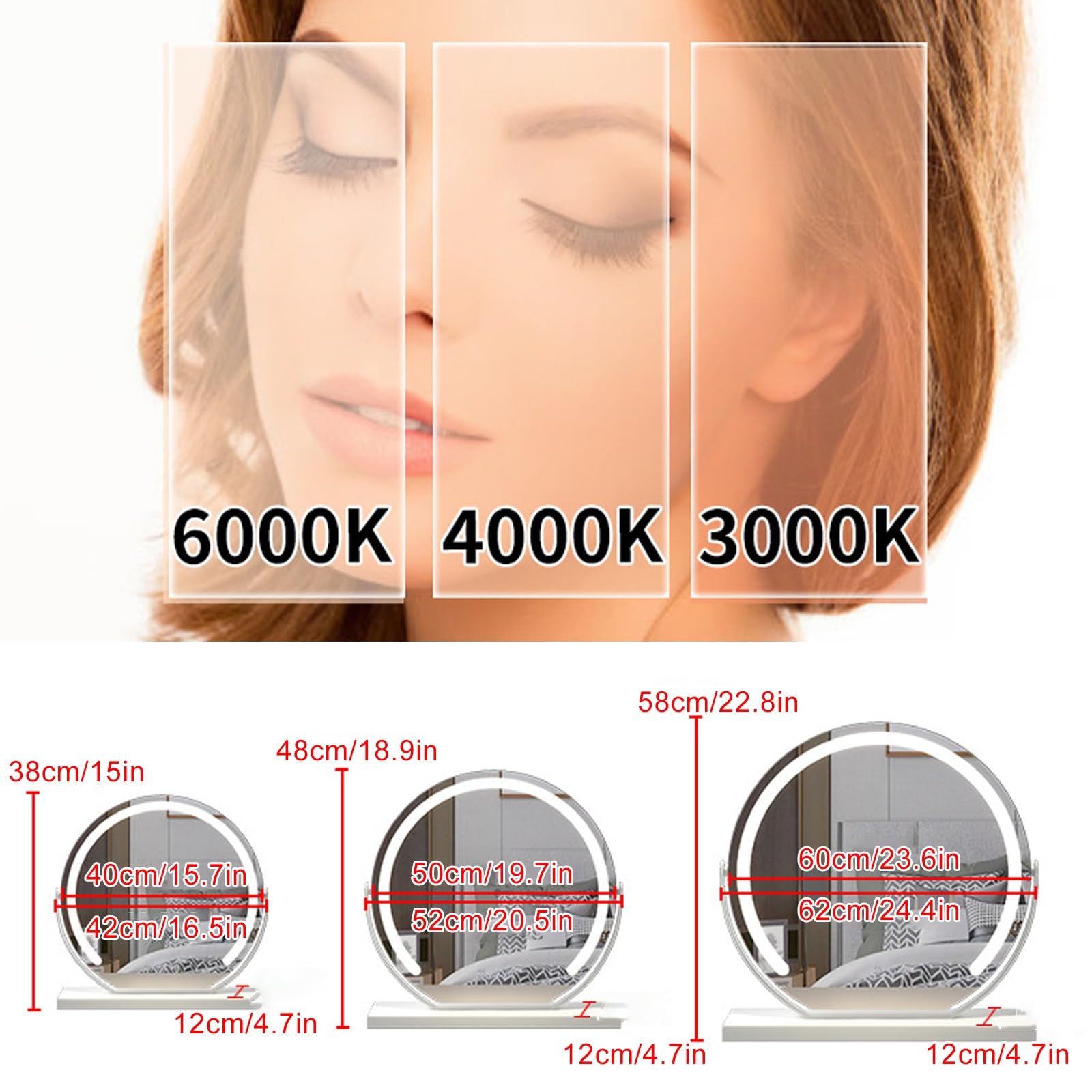 Miroir Coiffeuse LED, Miroir LED Coiffeuse Contrôle Tactile Miroir Lumineux, Miroir Coiffeuse 3 Modes de Couleur Contrôle Tactile, Miroir de Table cosmétique Rotatif à 360° avec lumières ( Color : Bri