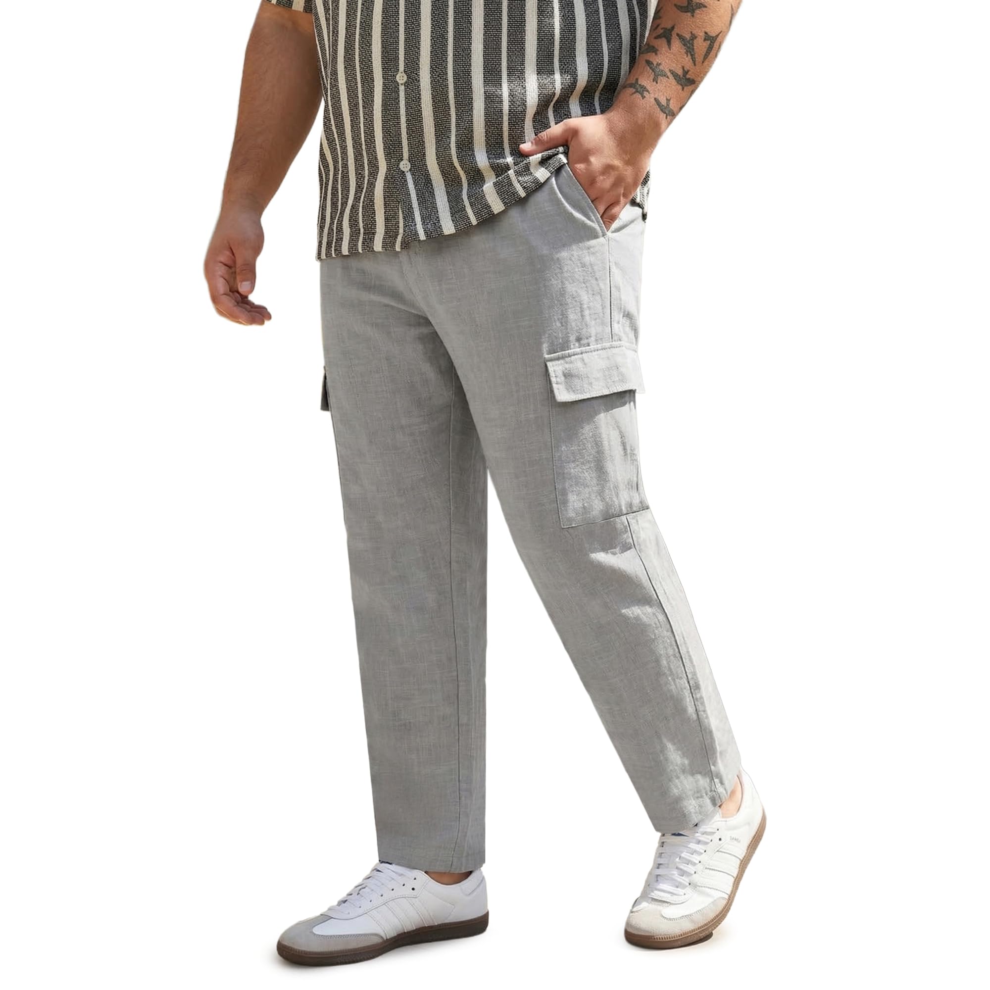 urbano plus Men's Straight Fit Linen Cargo Pants with 6 Pockets-picture-23