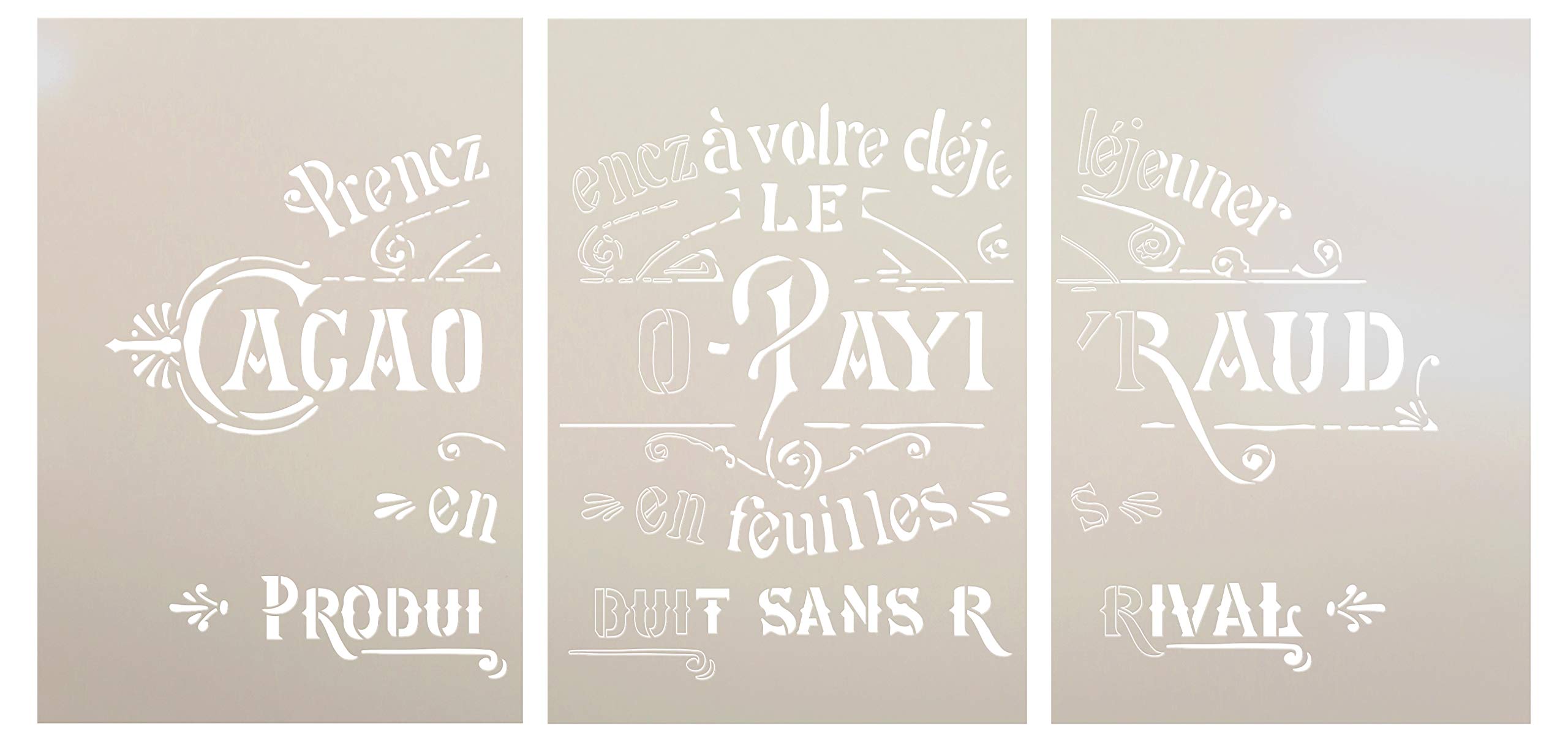 Rustic Embellished Vintage French Stencil Jumbo 3-Part Stencil by StudioR12 | DIY Ephemera Home Decor & Furniture | Oversize Word Art | Paint Wood Sign | Mylar Template | Extra Large | 45 x 28 inch
