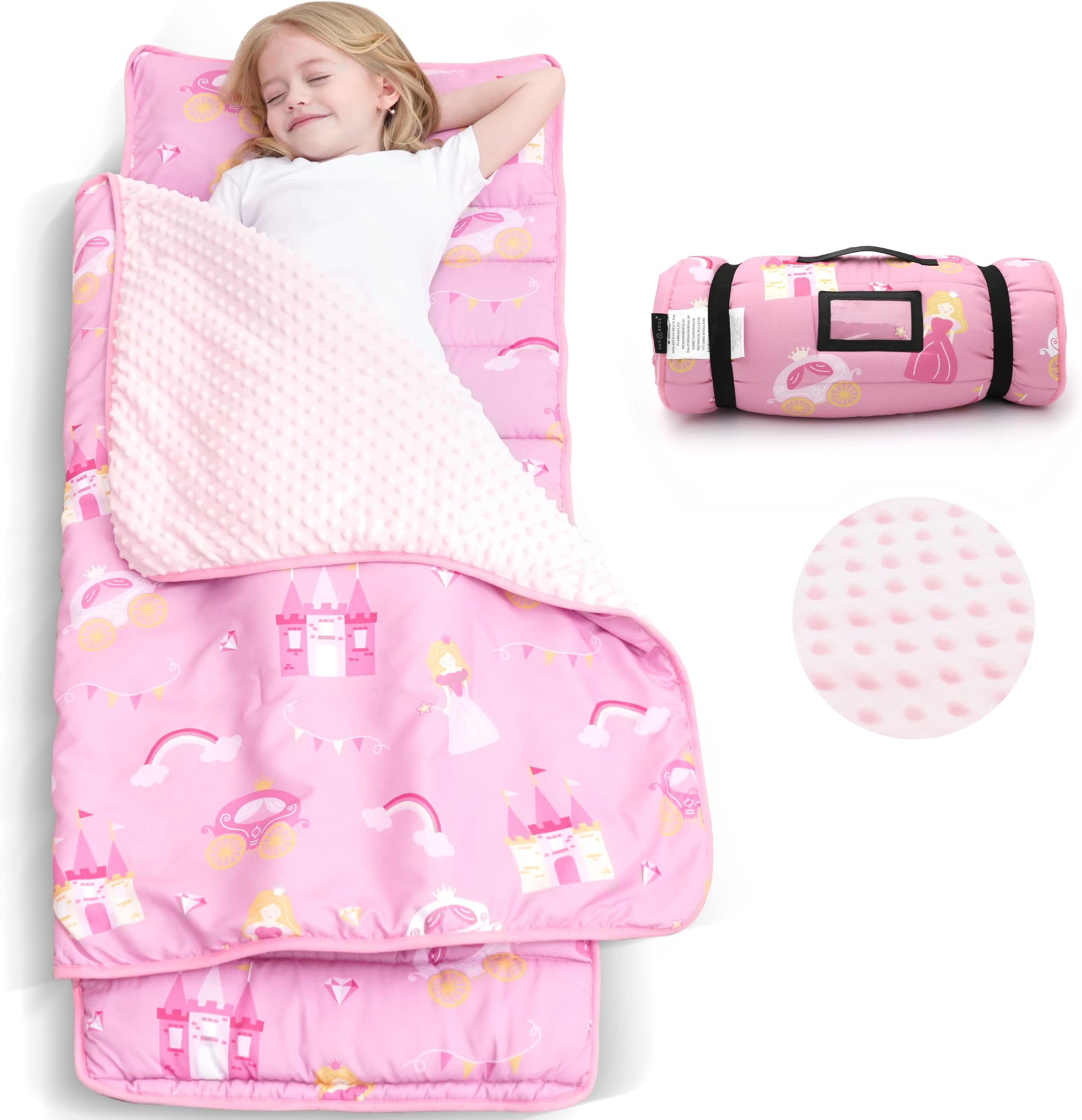 ACRABROS Toddler Nap Mat with Pillow and Blanket, Extra Large Rolled Napping Mats,Slumber Bags for Boys Girls,Kids Sleeping Bag for Daycare, Preschool Travel Camping