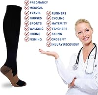 Vista 3 de Double Couple 7 pares de calcetines de compresión de cobre para hombres y mujeres 20-30 mmHg medias altas hasta la rodilla