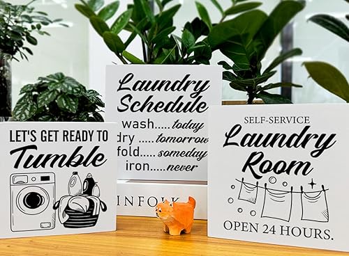Miniatura 4 de Decoración de cuarto de lavandería para el hogar, granja, lavandería, bandeja escalonada, decoración de 3 piezas, caja de madera, letreros