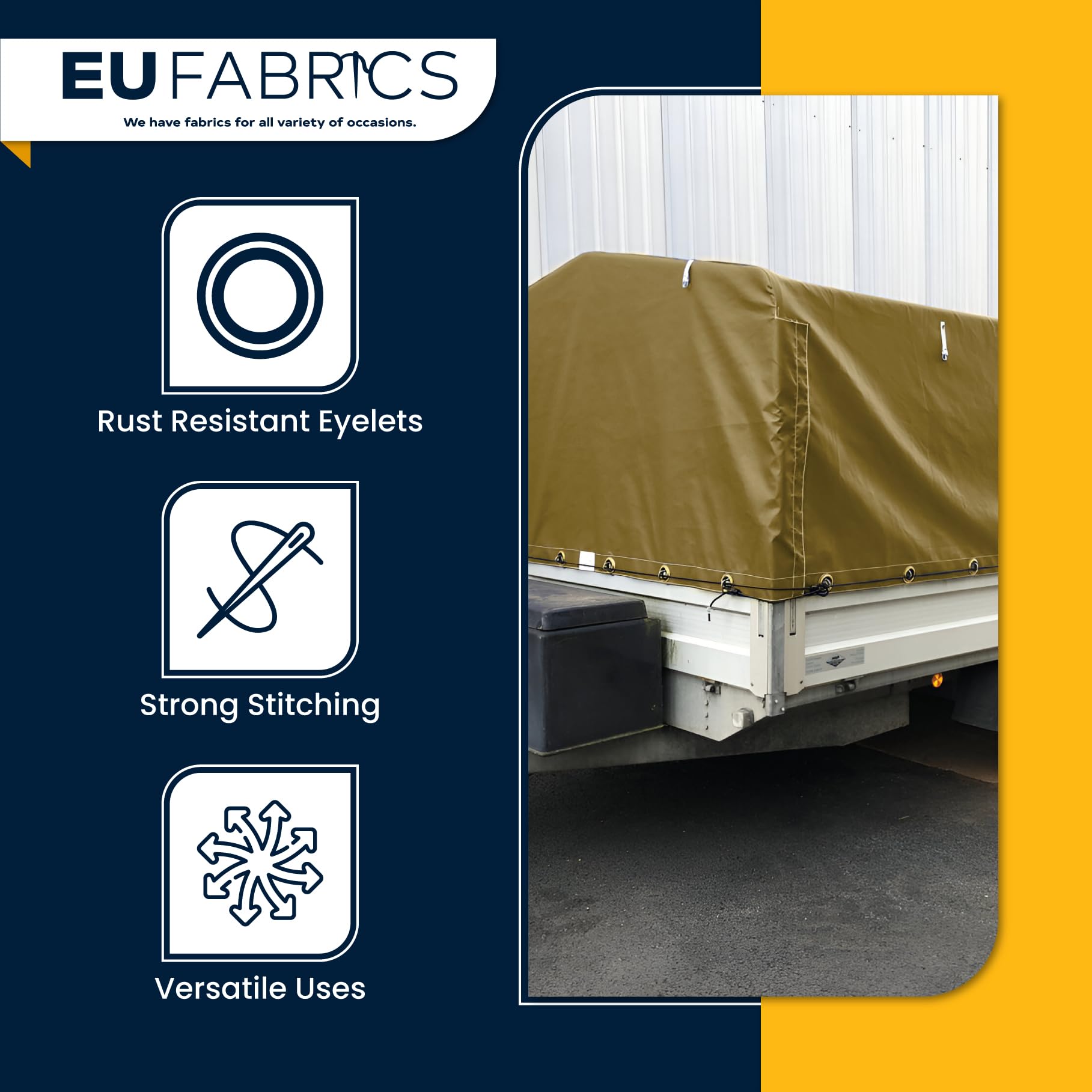 EU Fabrics Bâche en toile de coton | Housse imperméable et résistante pour meubles de jardin | Idéale pour bateau, tente et abri de camping | Bâche d'extérieur 100 % coton ciré (1,4 m x 2 m)