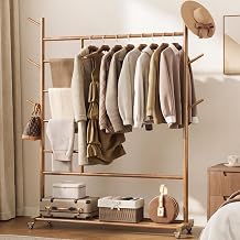 Yoobure Solid Wood Clothing Rack, 4-in-1 Wooden Clothes Rack with Wheels