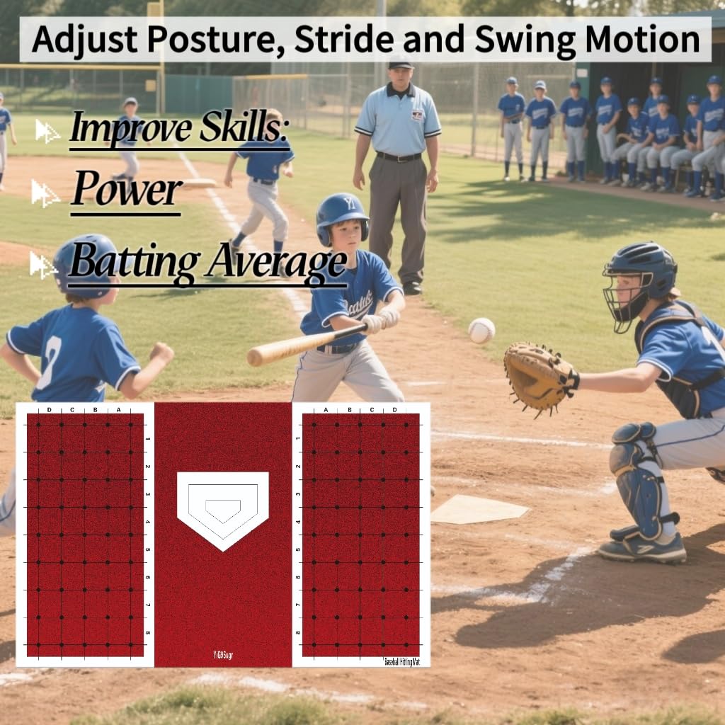 Baseball and Softball Hitting Mat for Batting Stance Practice, Home Plate Mat with Batting Stance Alignment Guide, Indoor/Outdoor Baseball and Softball Equipment, Antislip - (6 * 4 ft)