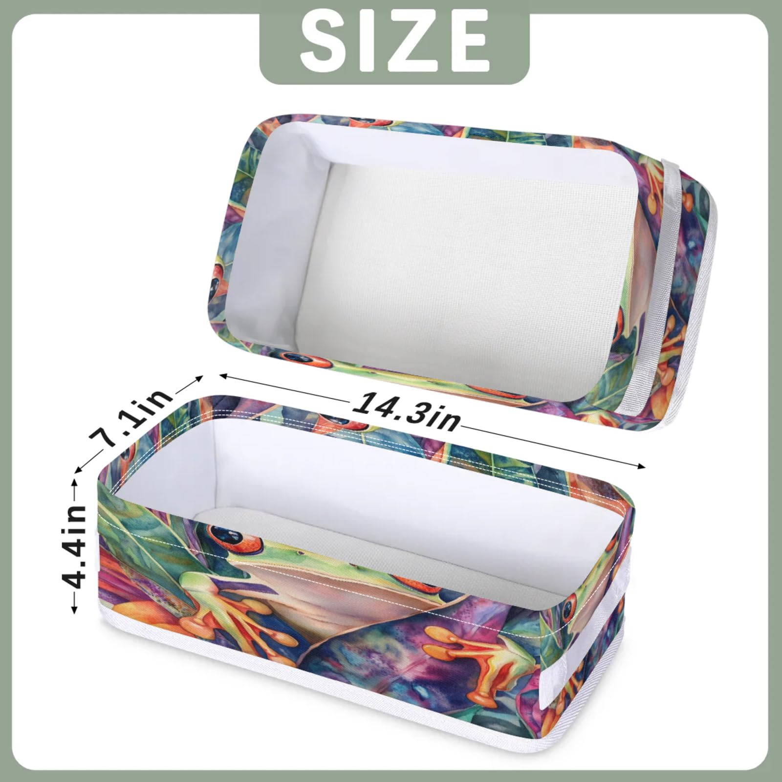 Tablerazzi Toilet Tank Topper Paper Basket with Handle, Red Eyed Tree Frog Animal Jungle Bathroom Storage Basket for Organizing, Small Fabric Storage Bins for Bathroom Decor