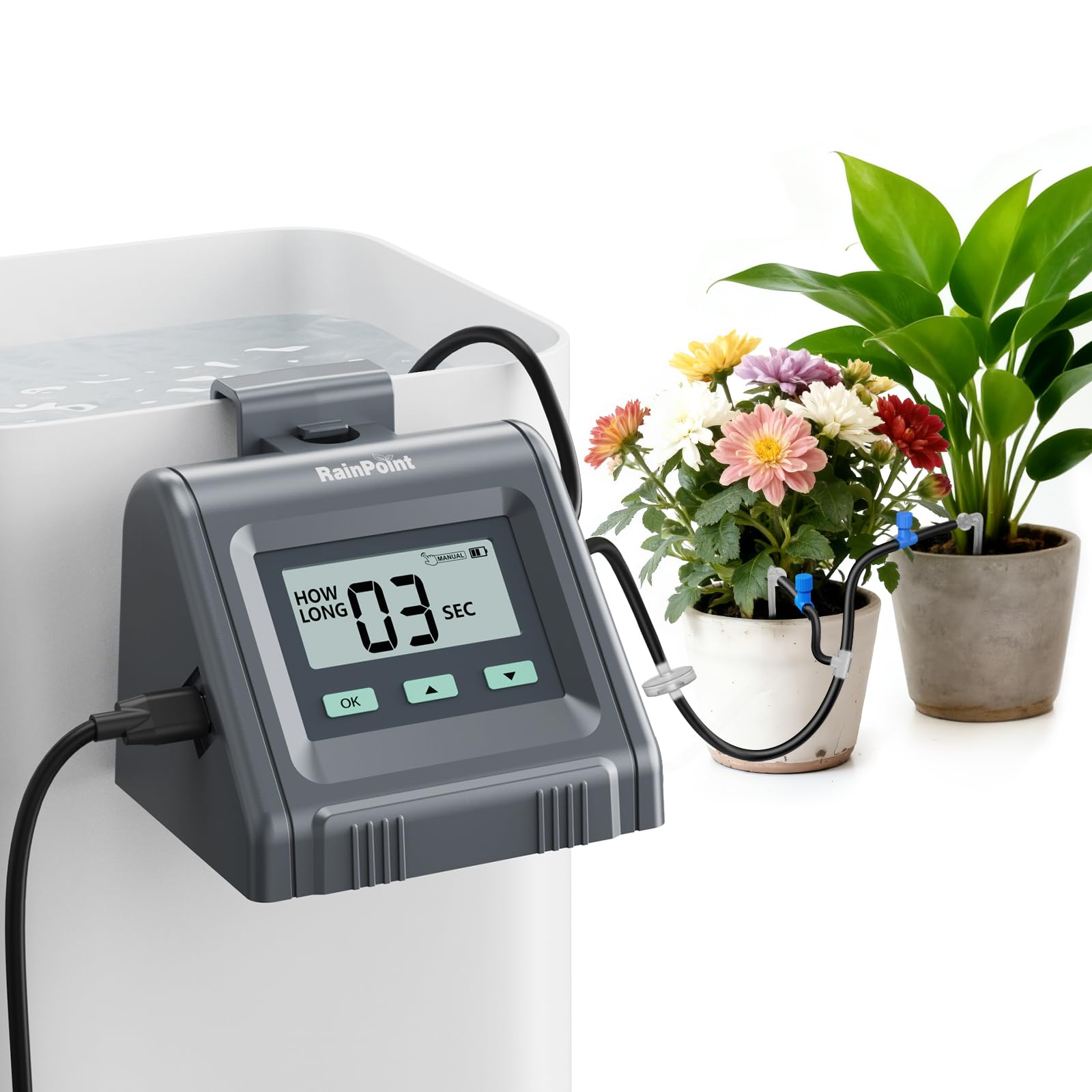 RAINPOINT Sistema di irrigazione automatico, volume d'acqua regolabile, sistema di irrigazione automatica per interni per piante in vaso, kit di irrigazione a goccia fai da te per irrigazione di