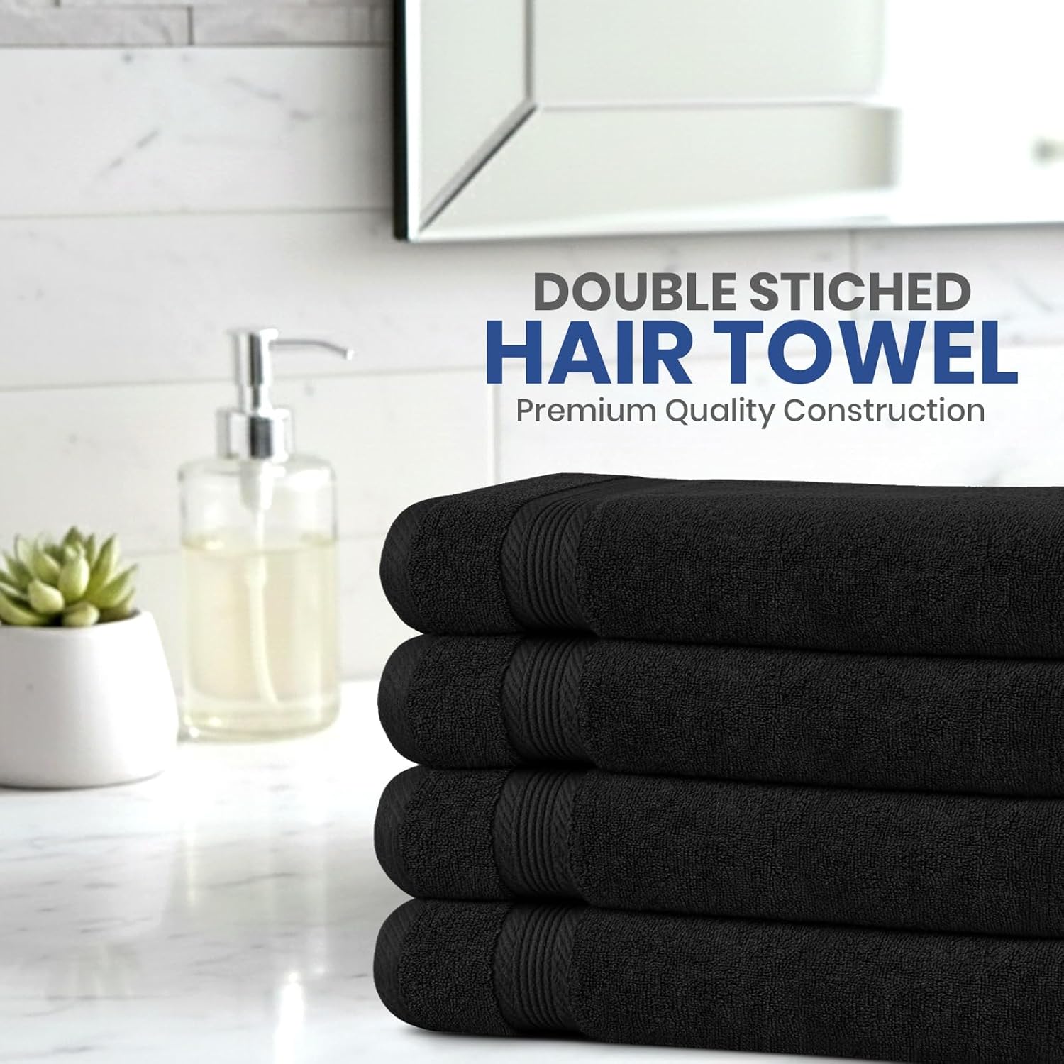 Linteum Textile Supply Luxury Hair Towels 100% Ring Spun Cotton Towel for Women, Men, Kids | 20x40 inches Quick Dry Towels for Gym, Beauty, Spa, Salon | Pack of 6 | Black | Superior Soft Touch