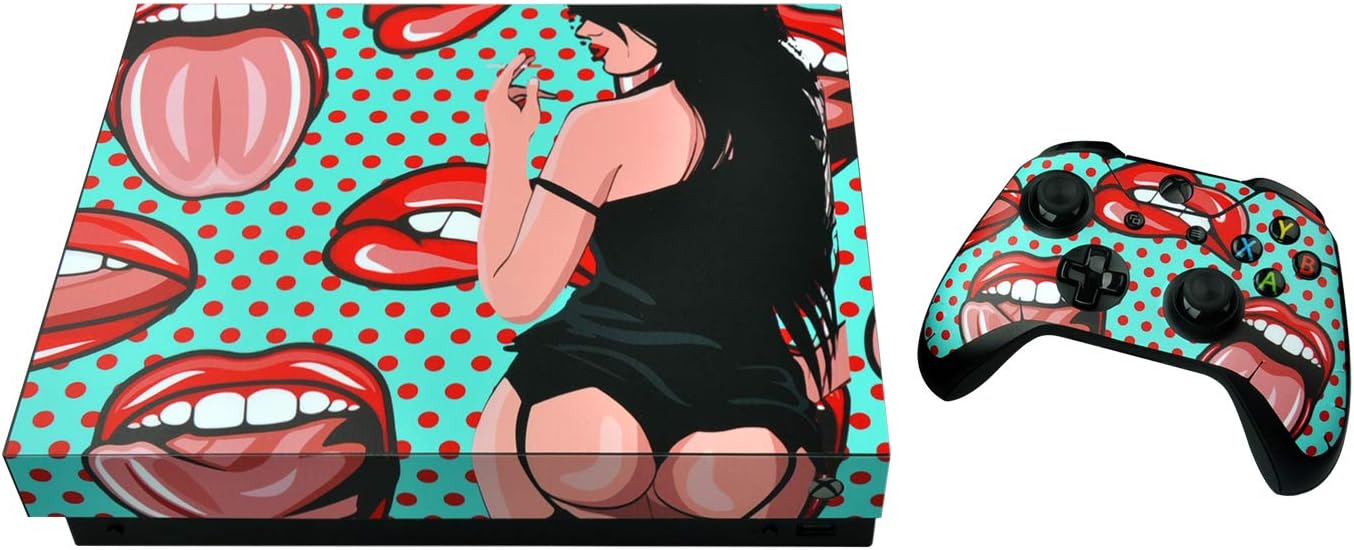 eXtremeRate Full Set Faceplates Cover, Home Guide Button Decal, Console Controller Skin Sticker for Xbox One X - Sexy Lady