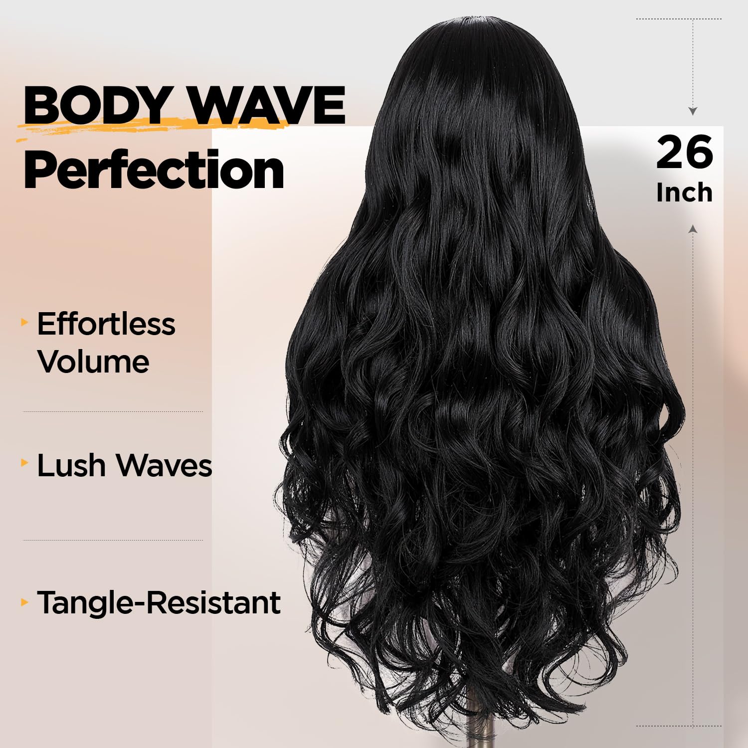 quickwig 13x4 Body Wave Lace Front Wigs for Black Women Glueless Black Long Wavy Wig Pre Plucked HD Lace Frontal Wigs Synthetic Hair for Women 26 Inch 1B