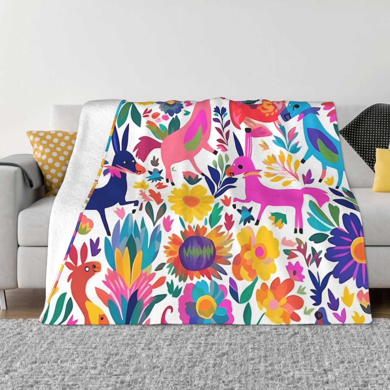 FodPand Mexican Otomi Animals Fleece Blanket 40"x30" Lightweight Warm Throw Blanket for Bed Couch Cozy Air Conditioning Quilt All Seasons Decorative Fuzzy Blankets Gifts for Women Men
