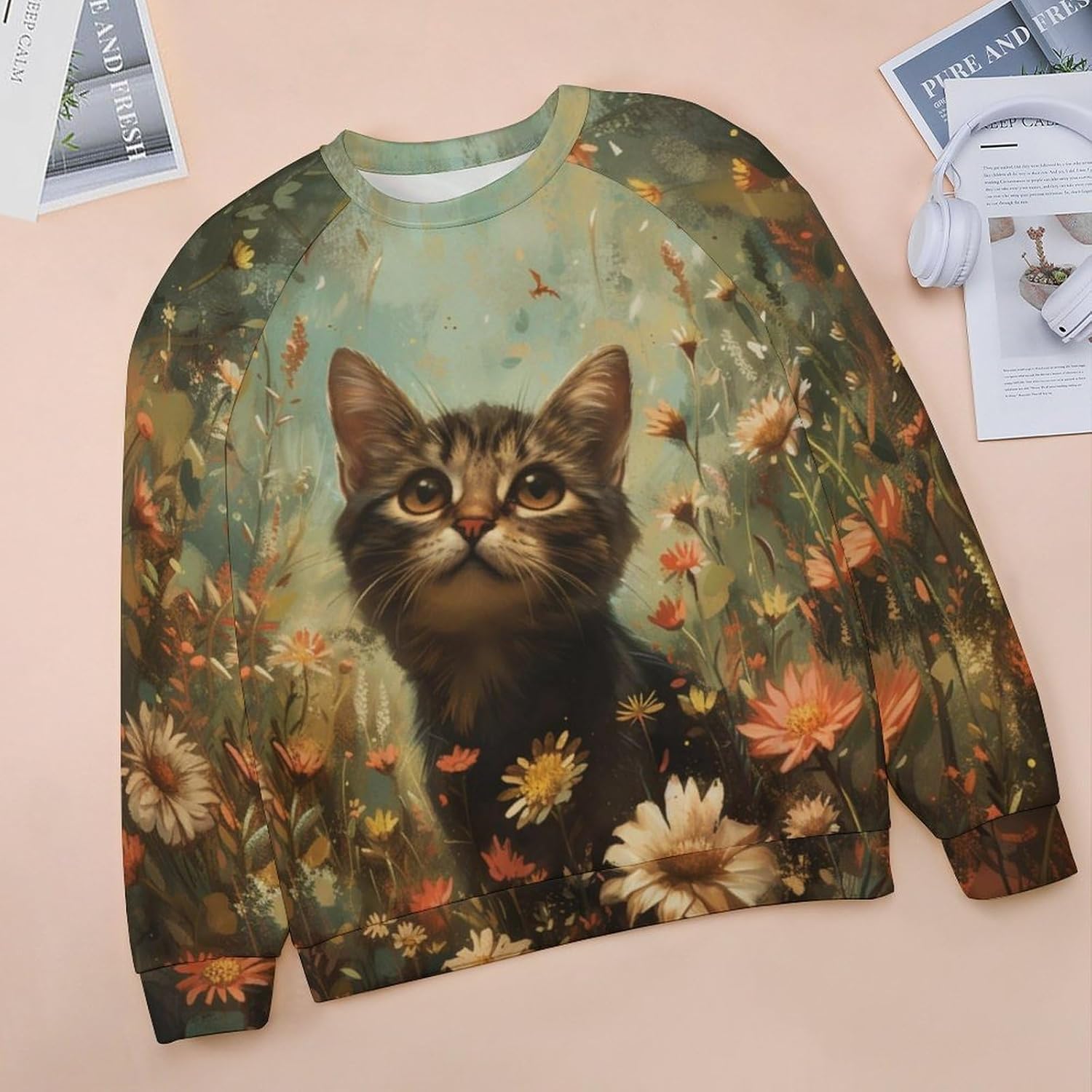 Sweatshirt for Women Cat Print Fashion Funny Plus Size Ladies Dressy Crewneck Casual Trendy Tee Shirts - Image 4