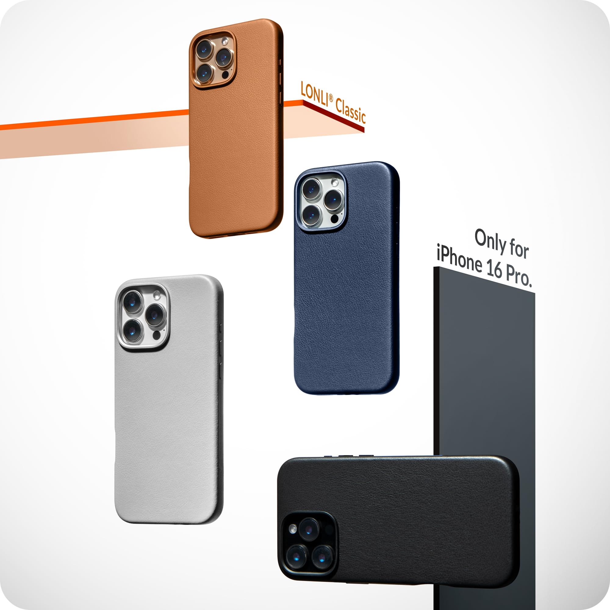 LONLI Classic, for iPhone 16 Pro, European Genuine Vele Leather Phone Case, Smoothen and Soften Over Time - Image 2