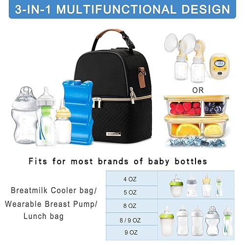 Miniatura 2 de BABEYER Bolsa enfriadora de leche materna con bolsa de hielo para 6 biberones de hasta 9 onzas, bolsa enfriadora con bomba de leche materna con