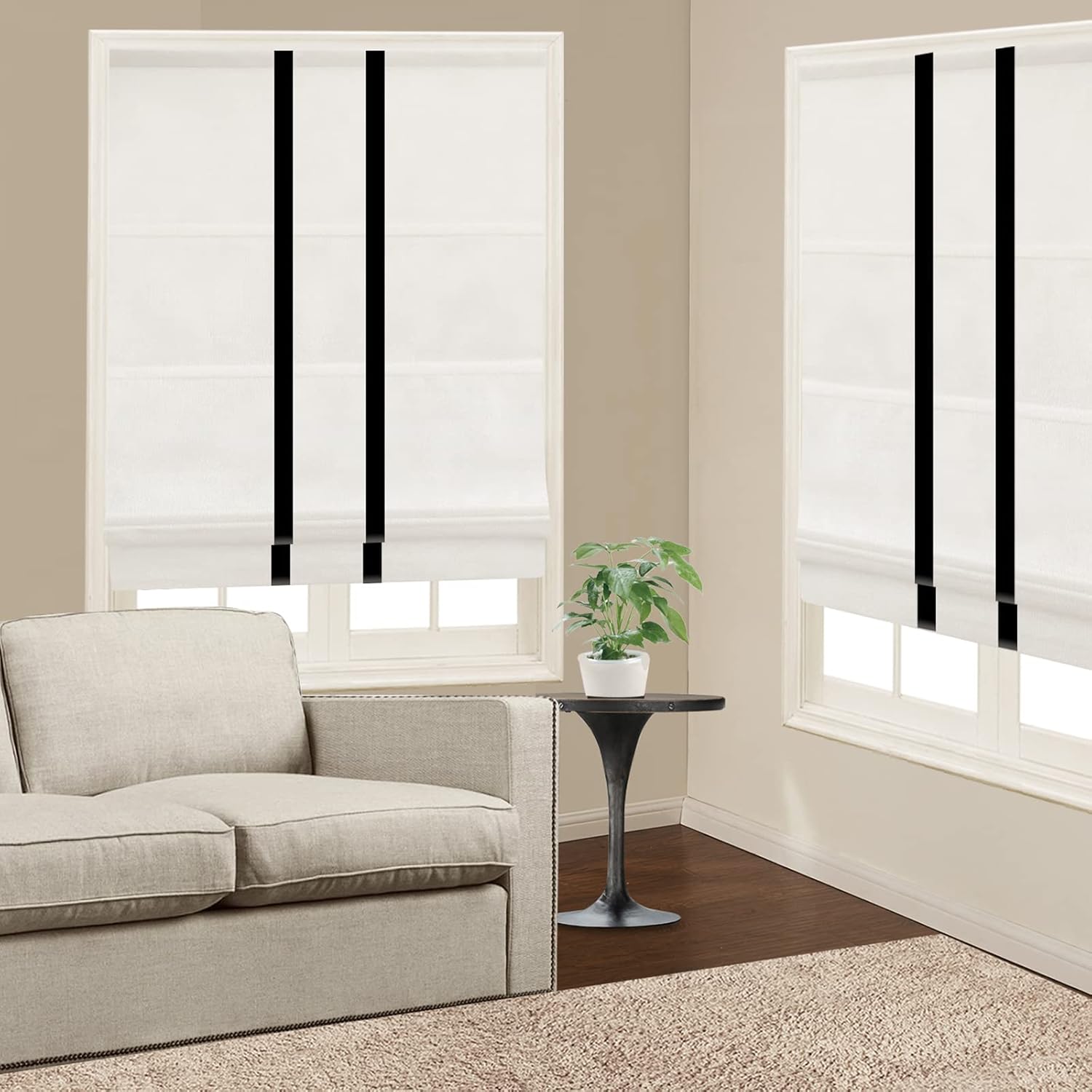 Cordless Roman Shades, White Black Trim Premium Blackout Roman Window Shades, WindowLady Custom Washable Fabric Roman Shades for Doors, Kitchen Windows (1 Piece)