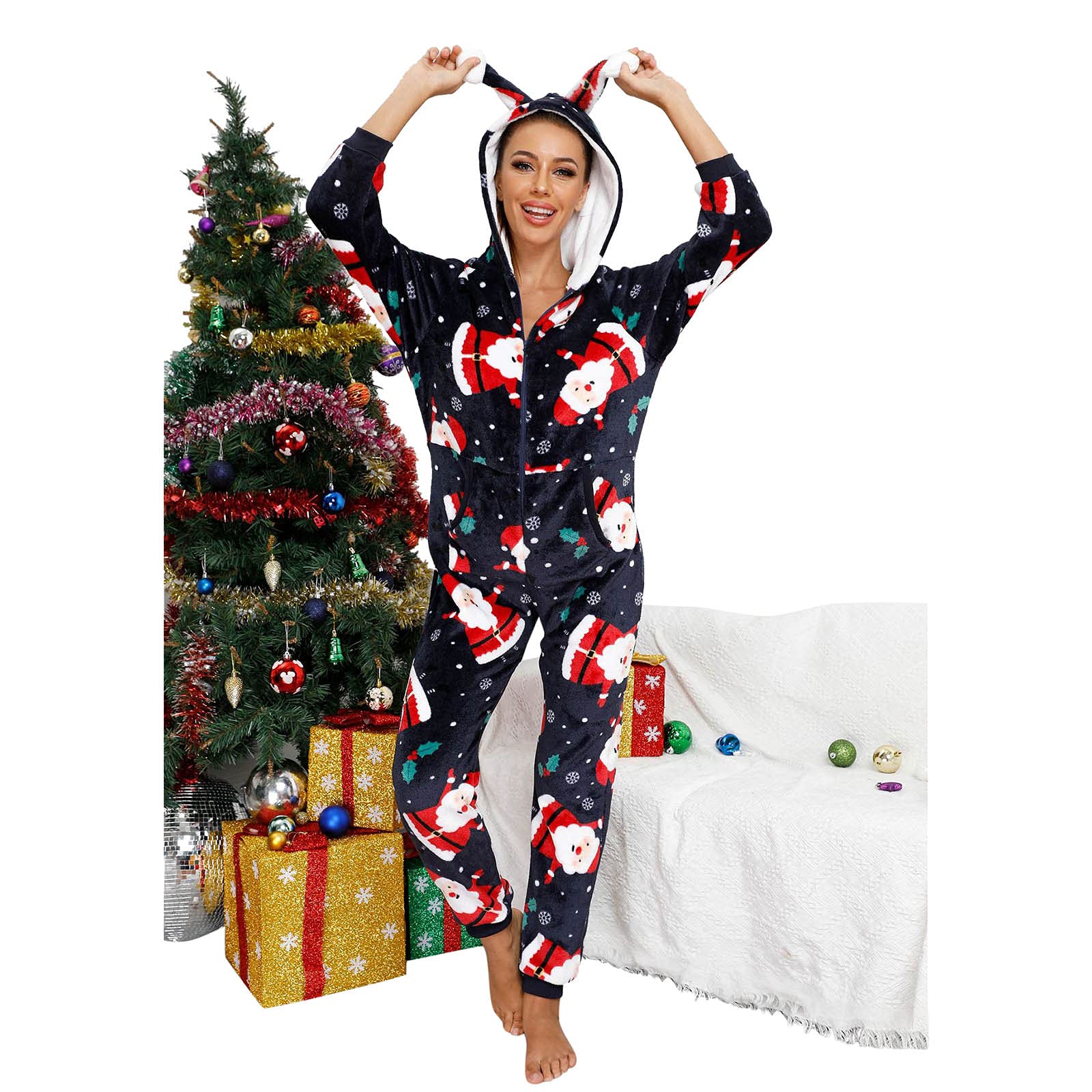 Combinaison Pyjama Femme Stitch Pyjama Femme Hiver Polaire Chaud Barboteuse Ample Onesies Deguisement à Capuche Imprimé En Flanelle Vêtements De Nuit Bodysuit Cosplay Halloween Noël Fête Costume