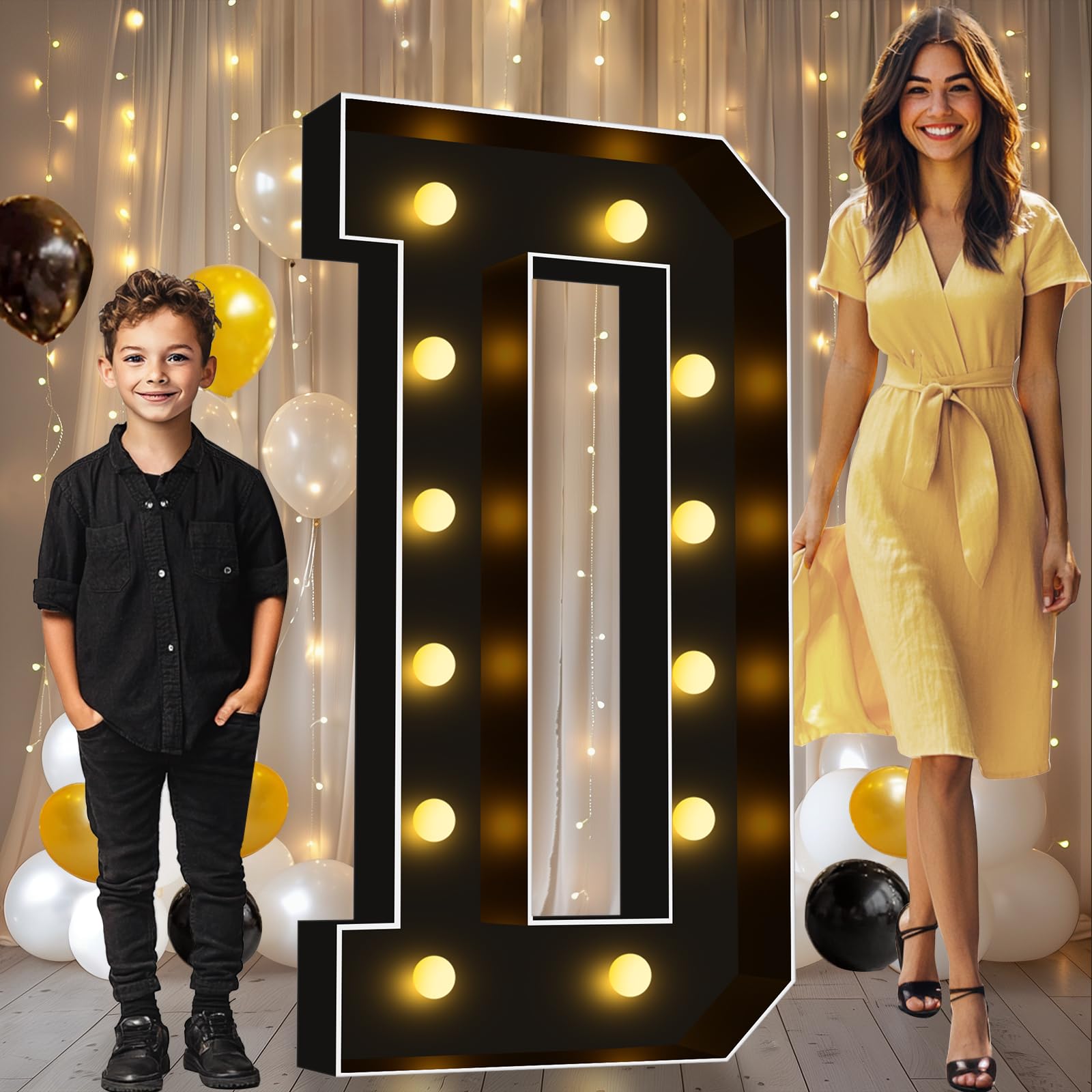Pooqla 4 FT Marquee Light Up Letters, Black Marquee Letter Lights 4 Feet Tall, Giant Letter Sign Big Mosaic Letters for Balloons Birthday Party