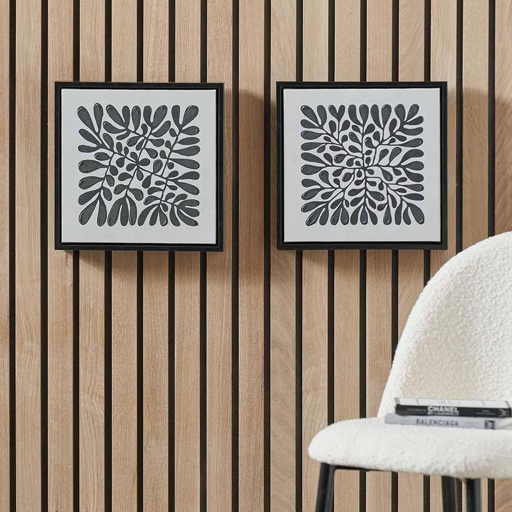Pacific Lifestyle Black Set Of 2 Leaf Canvas Wall Art | Framed And White Wall Art For Living Room | Kitchen Wall Art Bathroom Decor Botanical Paintings | Wall Art For Hallway And Stairs (Square)