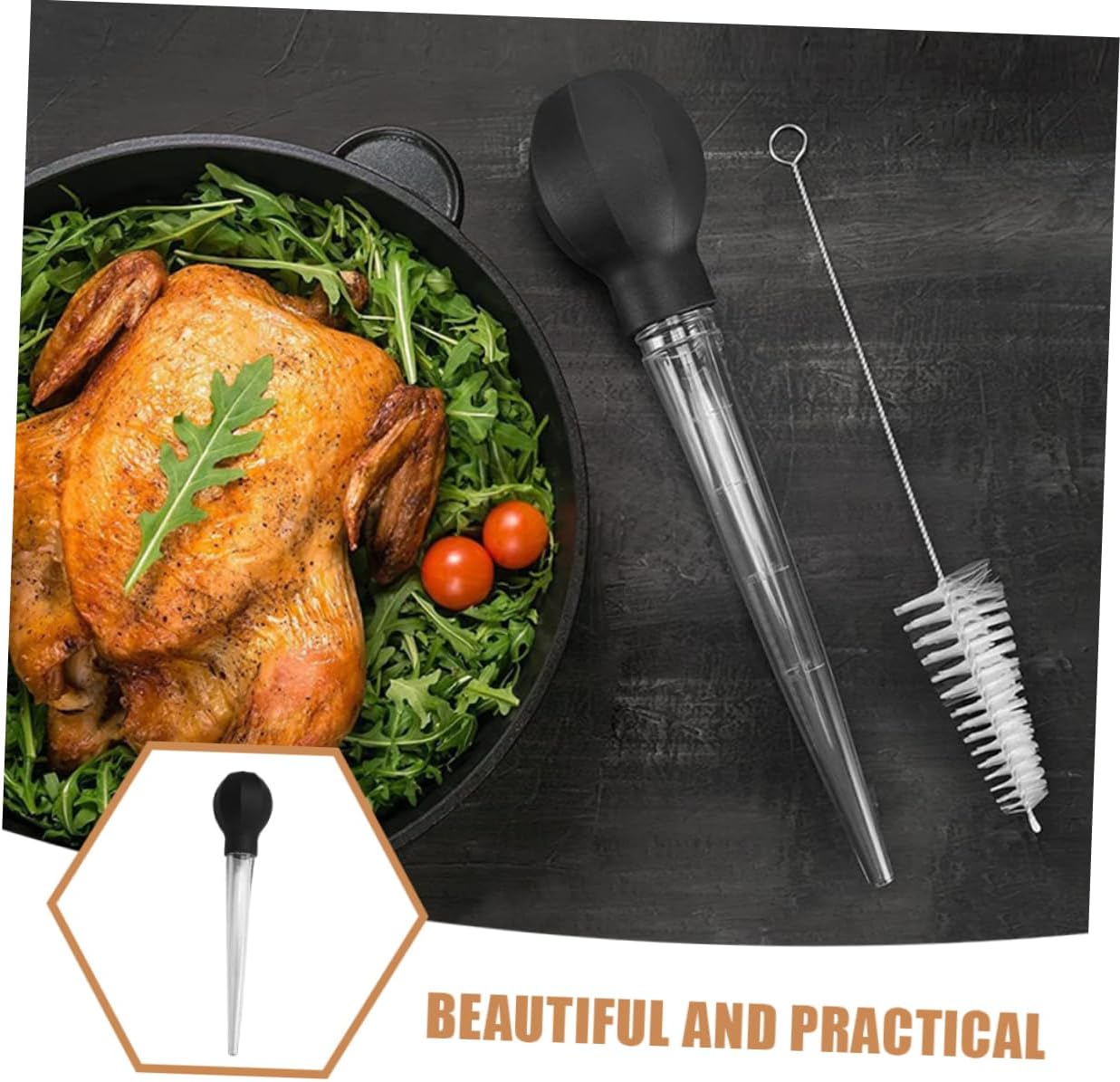 VOSAREA Turkey Baster Injector with Head Meat Injector for Seasoning Bbq Sauce Easy to Clean Kitchen Tool for Cooking Turkey and Poultry