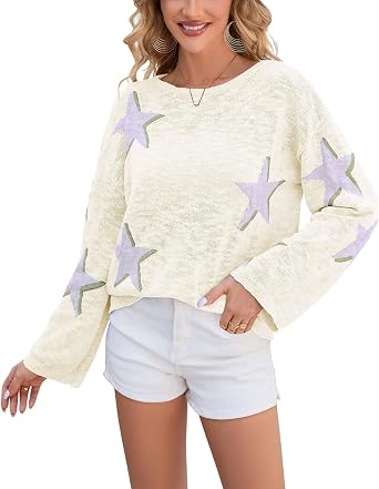 Womens Star Pattern Loose Thin Sweater Casual Pullover Sweaters