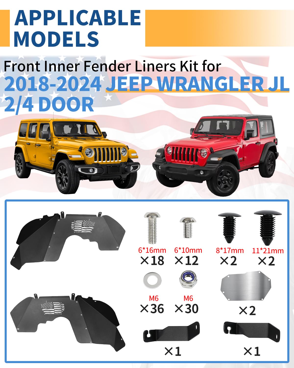 ROADER JL JT Front Inner Fender Liners Wheel Cover for 20182024 Jeep