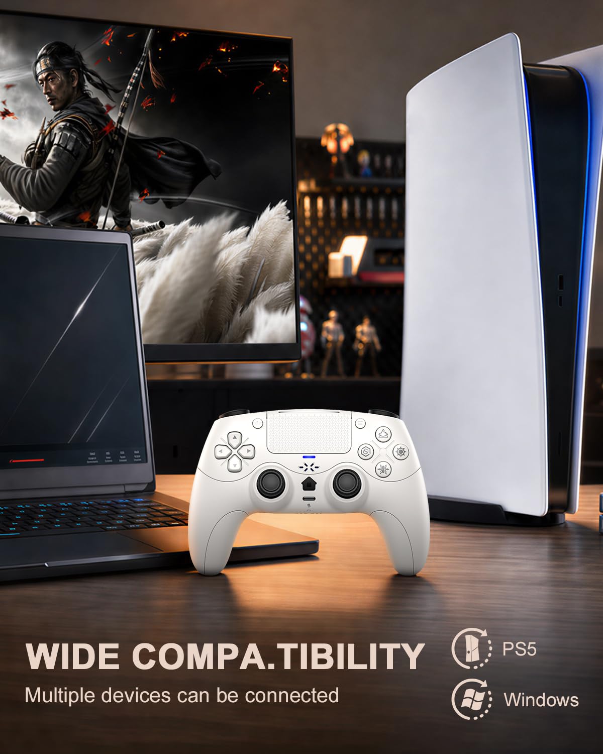 Gamrombo Wireless Controller für PS5/PC, mit Dynamischen Response Triggern, HD-lineare Vibration, 2000mAh-Akku, Integriertes Mikrofon, Lautsprecher & Stummschalt-Taste, 6-Achsen-Bewegungssteuerung
