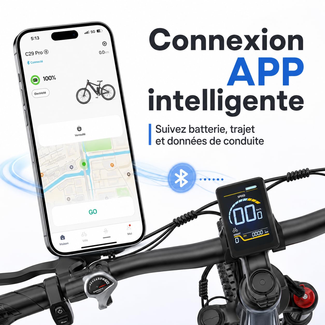 C29 Pro Vélo Électrique VTT 29 Pouces, Batterie 48V 20Ah, Autonomie 120 km, Freins Hydrauliques, 21 Vitesses, 63Nm, Cadre Aluminium