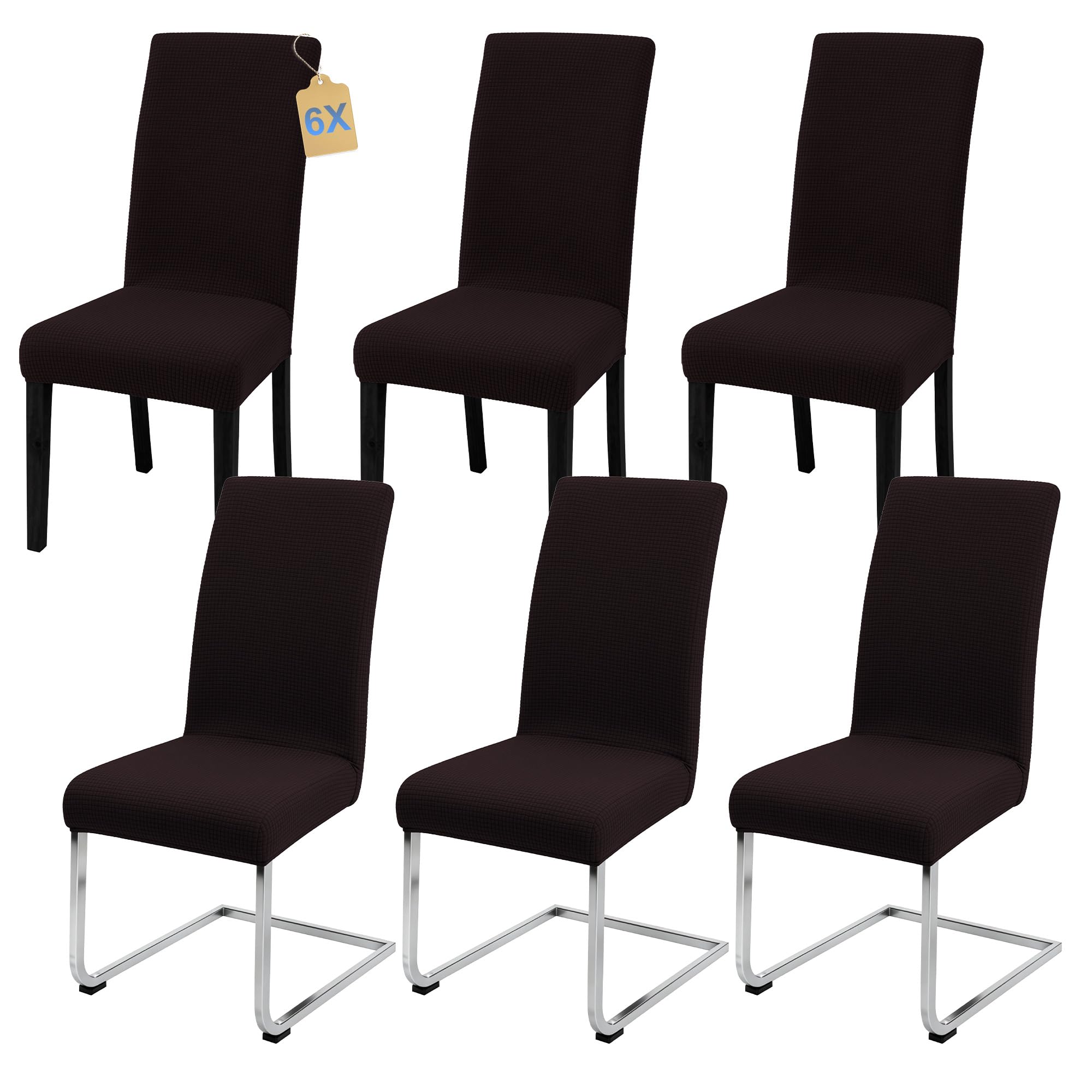 SUKAIKEQA Dehnbarer Stuhlbezug, Hochstuhlbezug, Bürostuhlbezug, (Satz 4/6/8 Stück mit Rückenlehne), geeignet für Wohnzimmer, Küche, Party und Hotel (6, Kaffee)