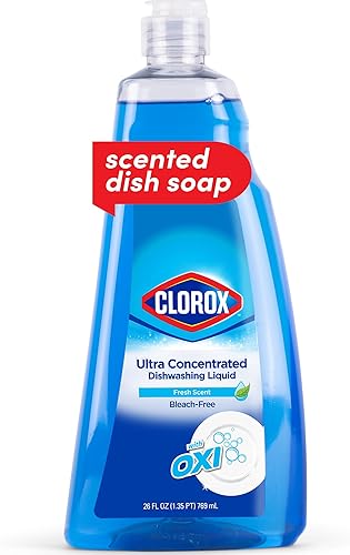 Clorox Jabón líquido ultra concentrado para lavar platos con oxi, aroma fresco, jabón para lavar platos de cocina sin blanqueador para limpiar