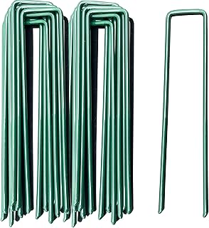 30pcs Weed Membrane Pegs Artificial Grass Pins, Garden Pegs Stakes Staples Securing Lawn U Shaped Nail Pins, Metal Ground Pegs Fake Grass Pegs for Netting Fabric Groundsheet, Green Paint