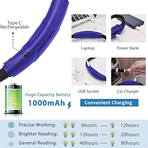 Miniatura 5 de LUXJET Regalo ideal para amantes de los libros, luz de lectura de cuello para lectura manos libres, 3 modos de color, batería de 80 horas, luz