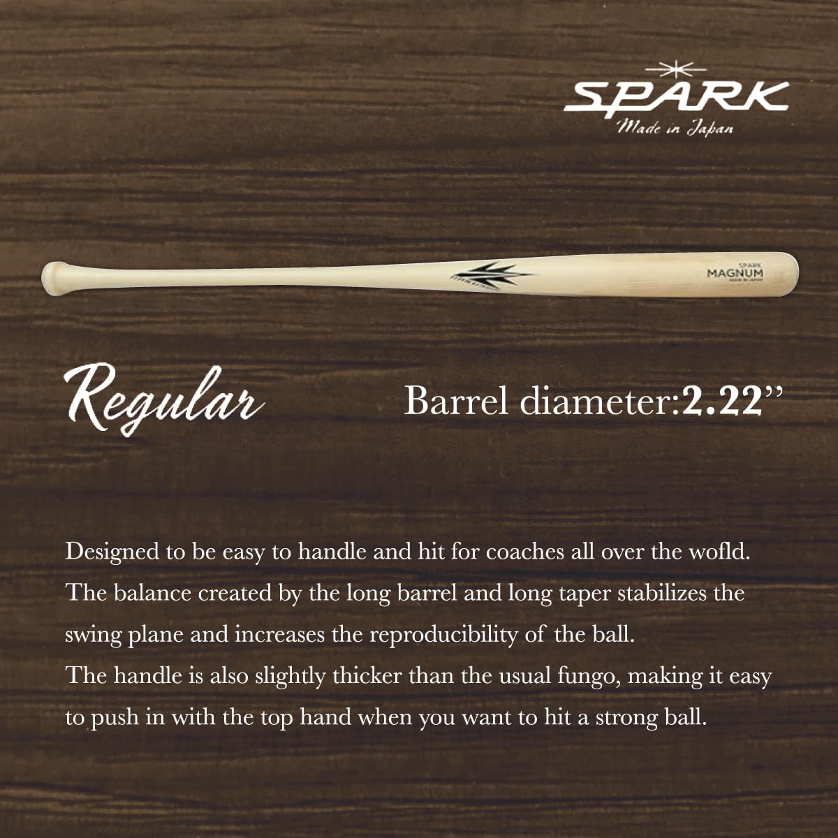 fungo Baseball & Softball Bats for Coach 34" 35" 36" Spark Ho Wood Baseball Bat [Made in Japan]