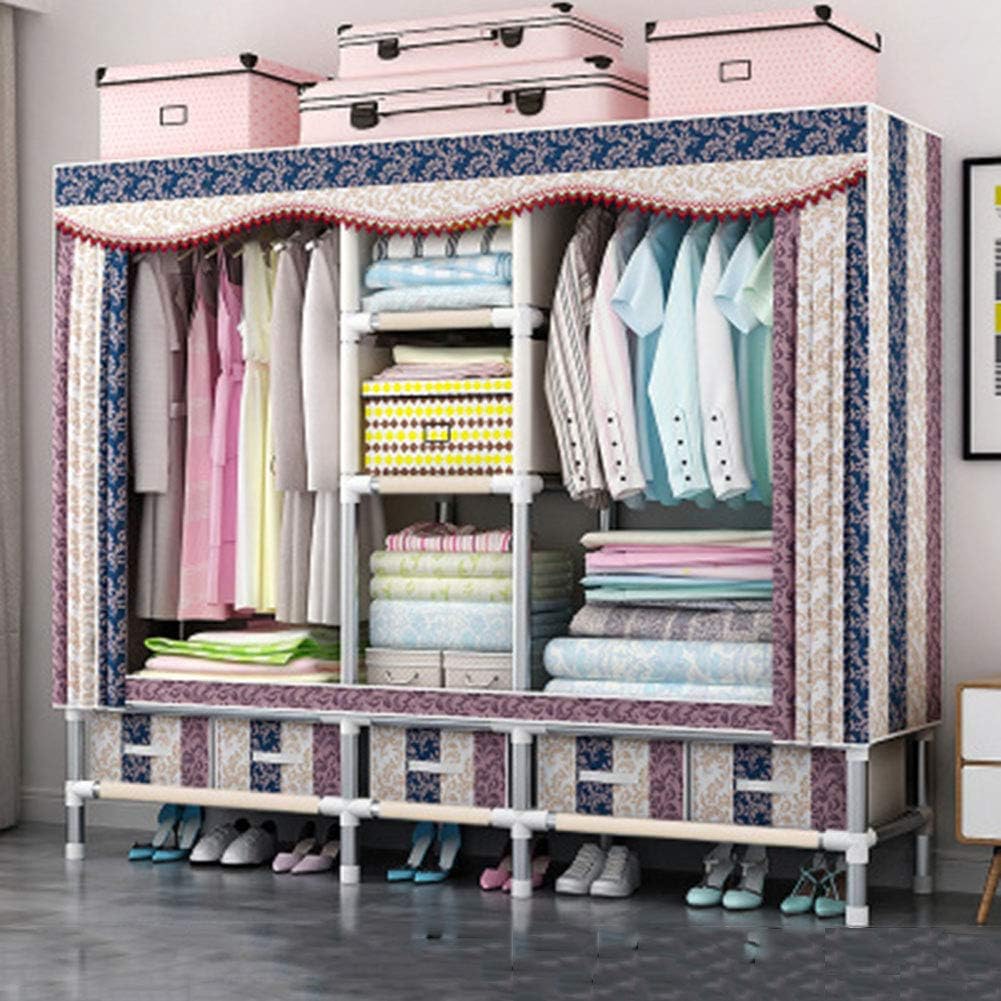 Portable Wardrobe Portable Closet Waterproof Clothes Closet No-Tool Assembly Steel Pipe Wardrobe Storage Waterproof Wardrobe Fabric Cabinet Storage Shelf 74x17x66in_195x45x170cm