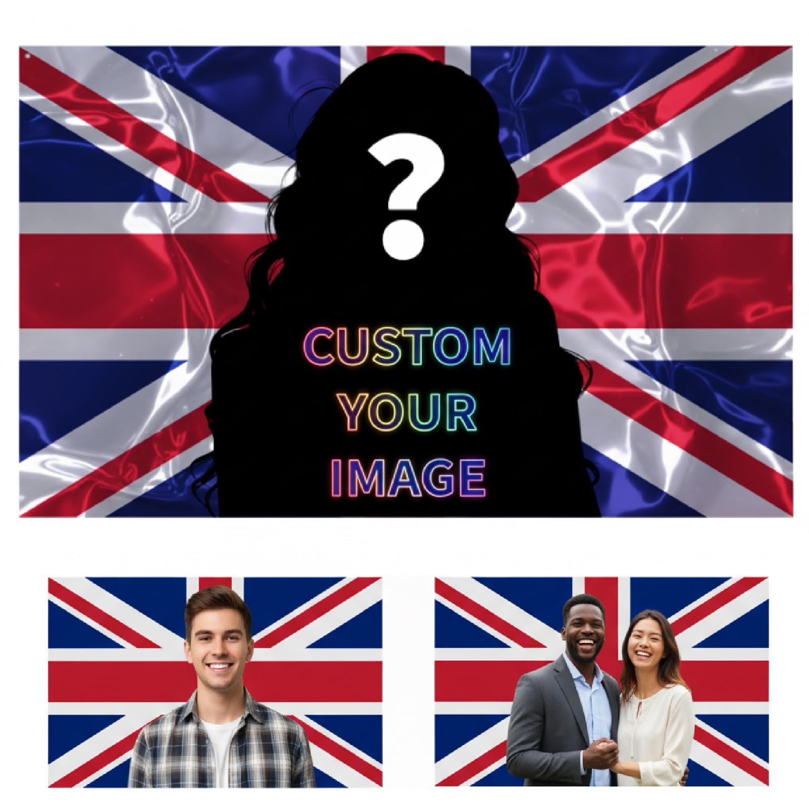 Custom Flag, Personalised Flags Banner with Your Photo/Logo/Text, Make Your Own Flag with Text Logo Photo, Personalised UK/US Pink Flag Customizable flag DIY Birthdays, Wedding (Style 1) — image 1