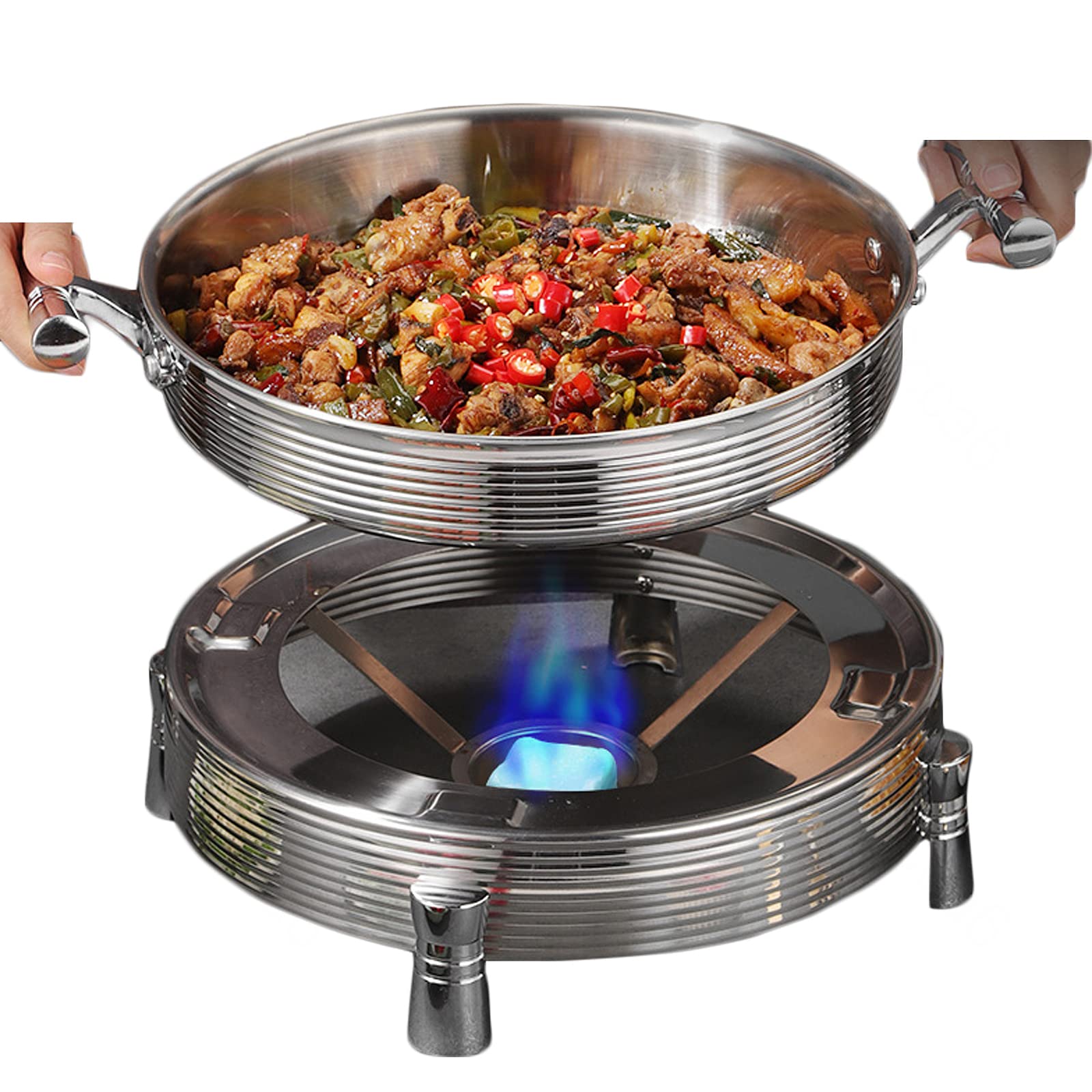 Hornillos de Acampada, Acero Inoxidable Estufa de Alcohol con Olla, Juego de Utensilios hornillo de Alcohol Portátil, Quemador de Alcohol para Uso en Interiores,Silver