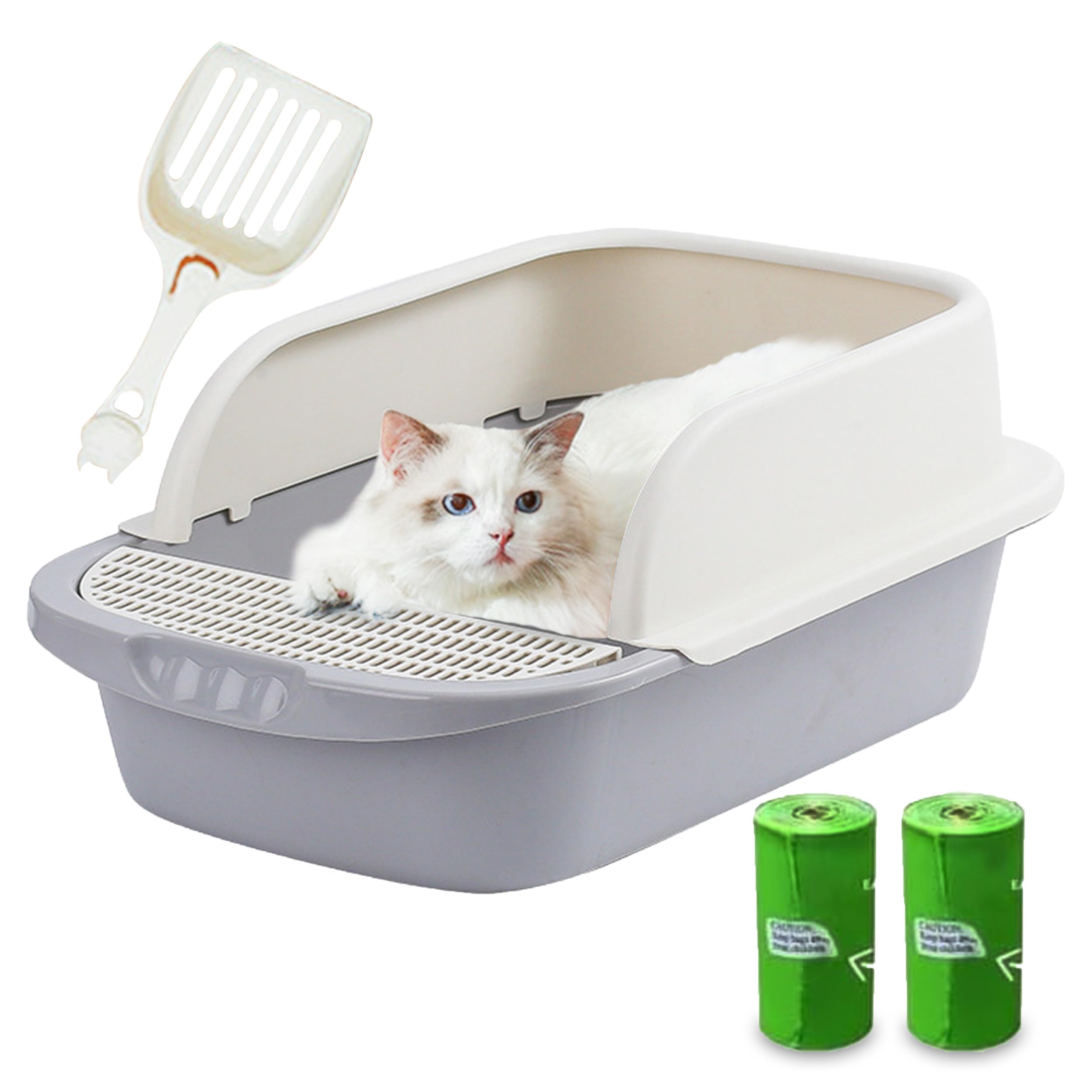 HopHop® Small Cat Litter Box,Anti-Splashing Cat Toilet with Litter Cleaning Scoop,Portable Waste Box, Cat Sandbox and Deodorizing Cat Pan, kitten Potty Training, Easy to Clean