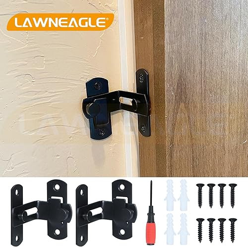 Miniatura 2 de Paquete de 2 cerraduras de puerta de granero de 90 grados para puerta de granero, puerta de mascotas, baño, al aire libre, garaje, jardín, ventana,