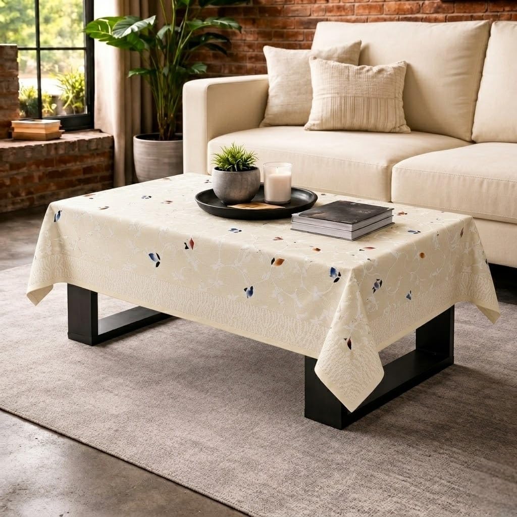 Cotton Net Embroidered Center & Dining Table Cover for 4 Seater | Rectangular 40x60 Inch | Lightweight & Washable Table Cloth | Pack of 1 (Cream)-image-49