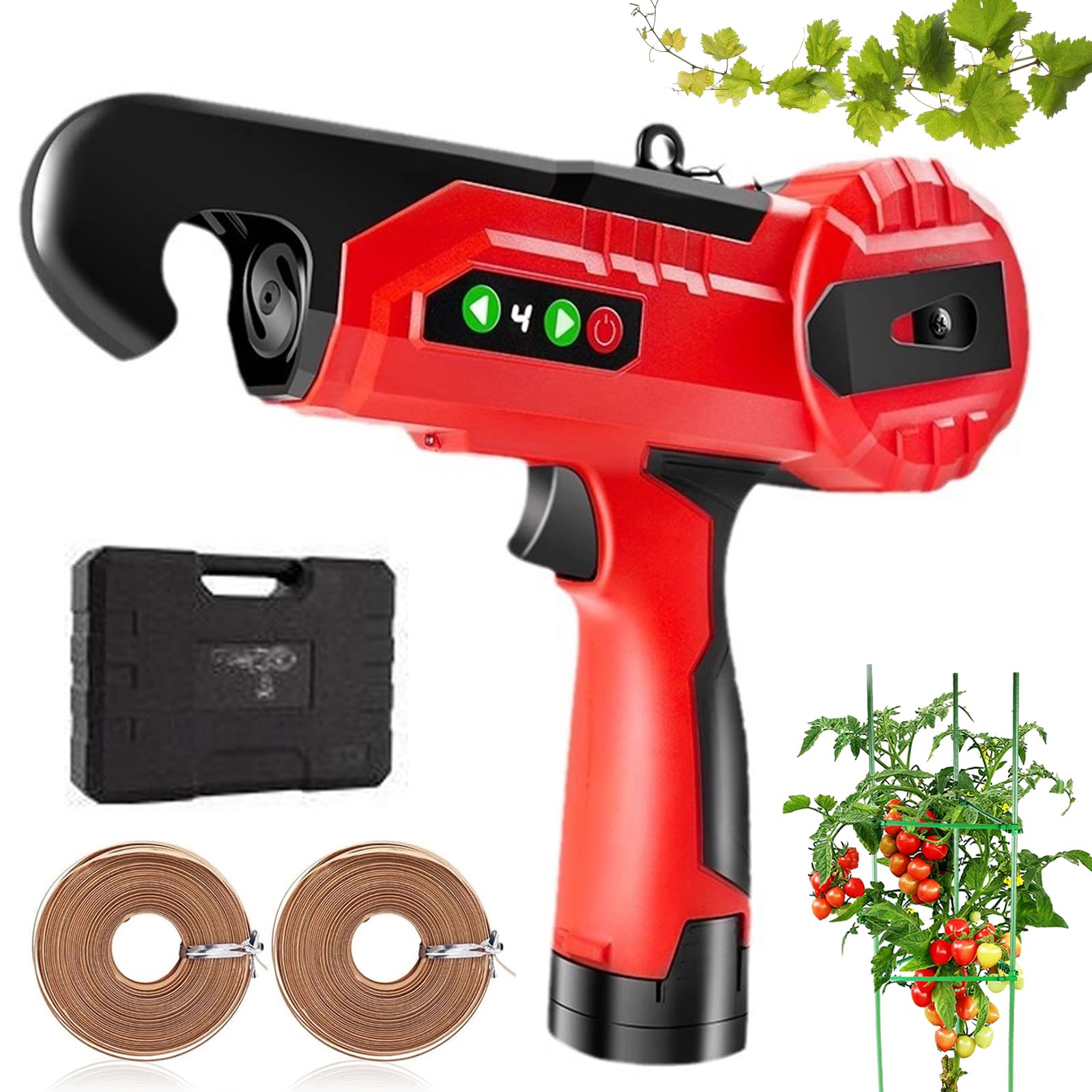 Máquina de atar plantas, herramienta inalámbrica para atar viñedos con 2 baterías, encuadernación ajustable de 4 velocidades para jardín, uvas, tomates, pepinos y pimientos
