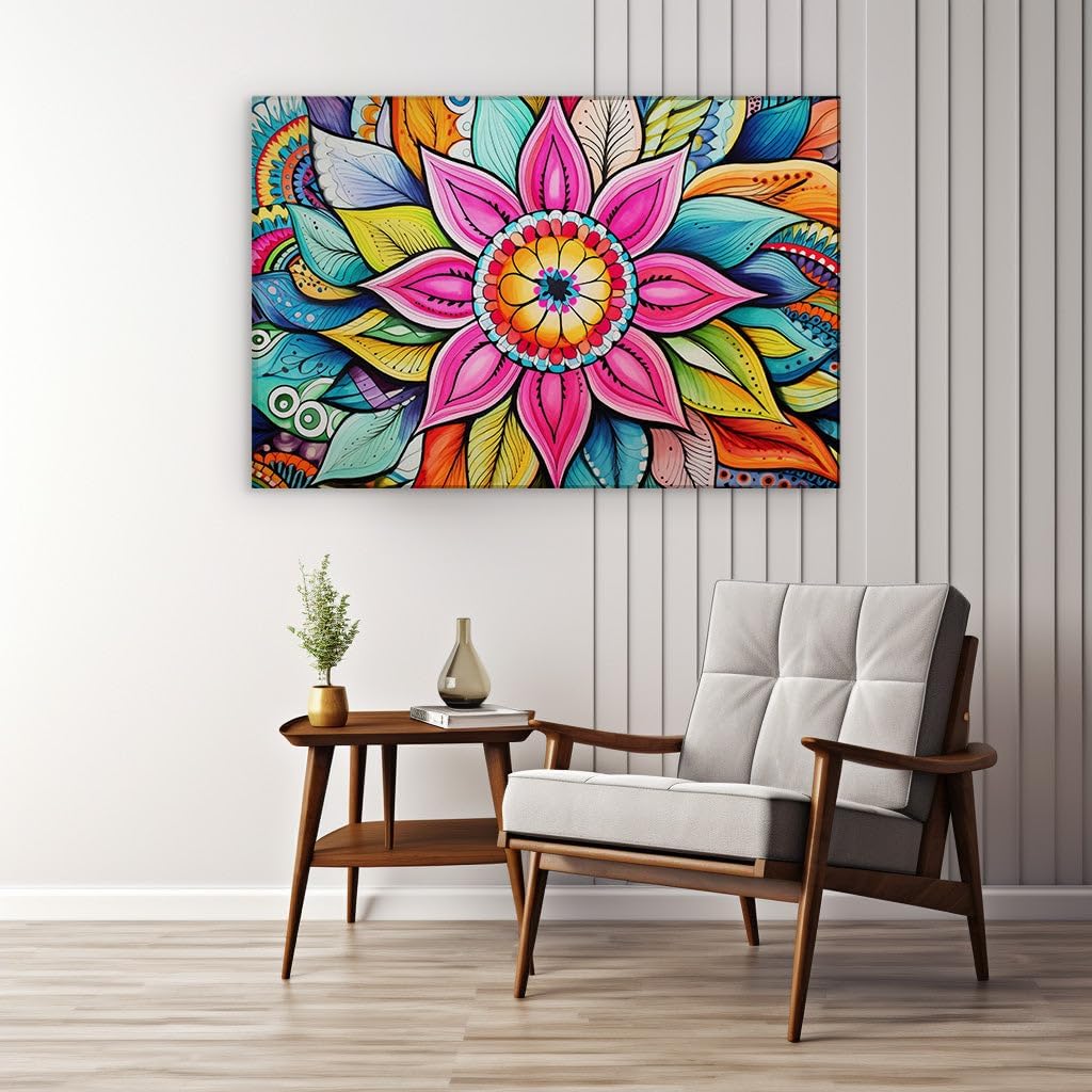 Canvas for Living room. Blooming Abstraction: A Vivid Dance of Pink and Yellow Hues, 27 x 18 inch Canvas Wall Art - Ready to Hang - 69x46 cm (27x18 inch)
