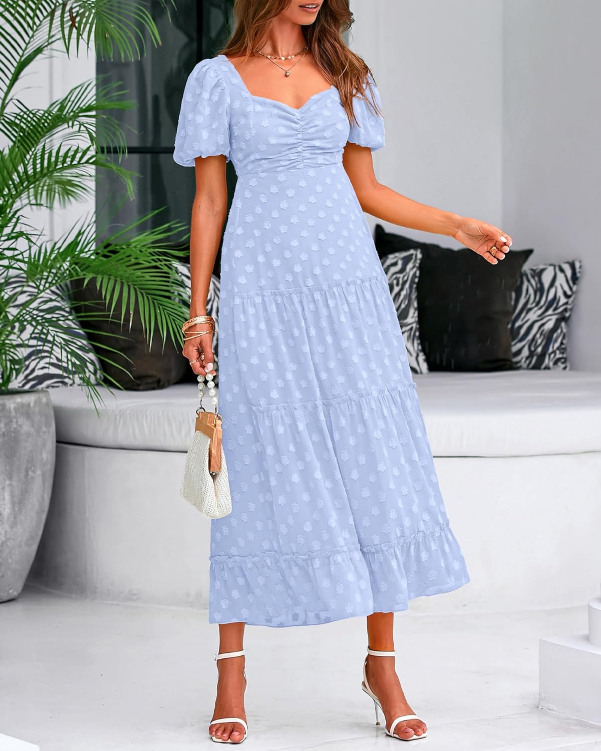 BTFBM Women's Summer Floral Dresses 2024 Casual Short Sleeve Square Neck Ruffle Long Beach Dress Loose Fit Boho Dress - Image 5