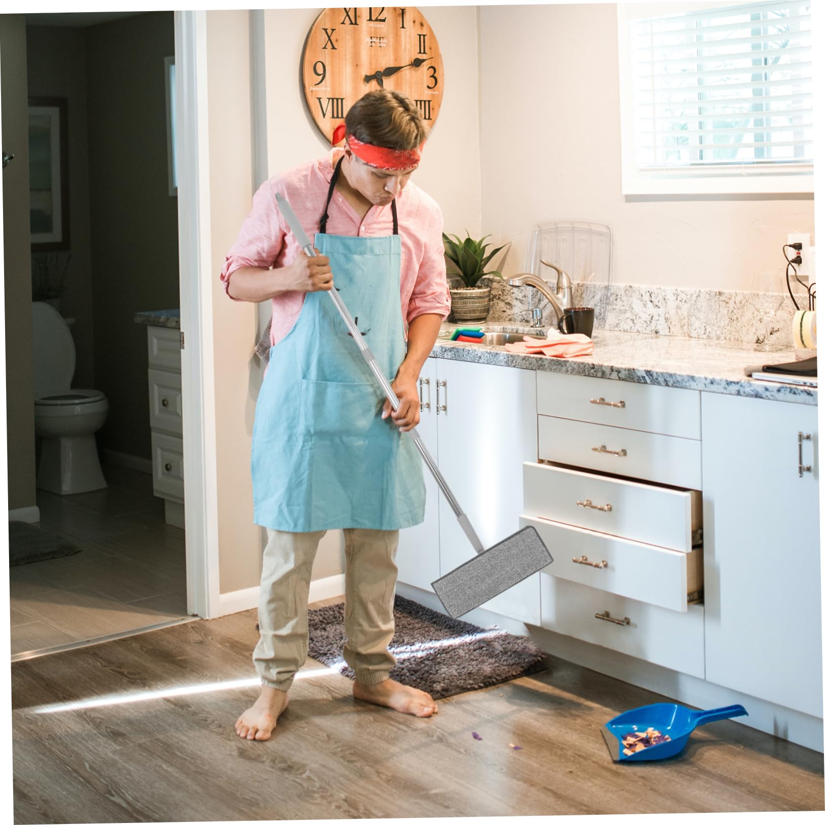 SHERCHPRY Trapeador Plano con Balde Mopa para Suelos De Baldosas Limpiador De Suelos Uso Doméstico Cocinas y Baños Material Blanco Función Seca y Húmeda