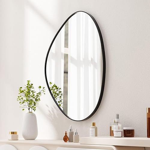 SANHUAMAO Espejo de pared irregular asimétrico para pared de 23.6 x 33.5 pulgadas, espejo de pared con marco negro para sala de estar, baño, entrada