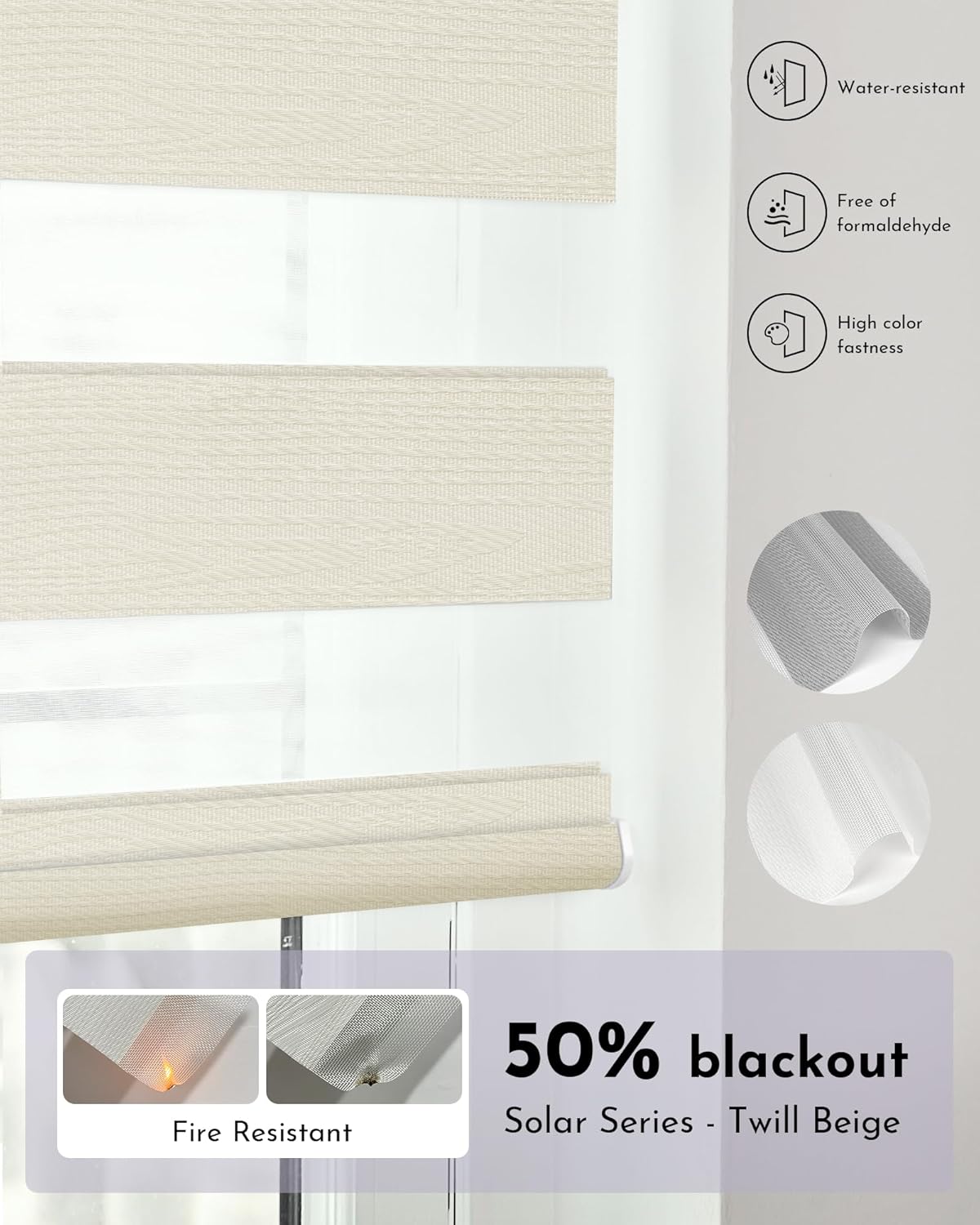 Graywind Smart Zebra Blinds for Windows Compatible with Alexa Google Fire Retardant Hardwired Motorized Zebra Shades for Offices Businesses, Custom Size (Twill Beige)