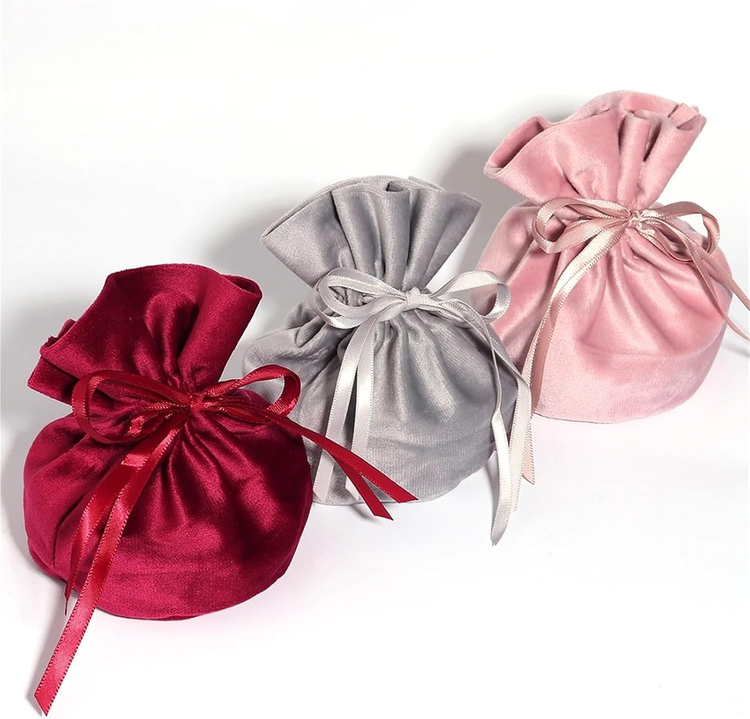 HongJP Velvet Drawstring Jewelry Pouches 12 Pcs Velvet Drawstring Bag Jewelry Color Ribbon Storage Pouches For Wedding Party Candy Gift Packaging Bags Home Supplies(Gray)