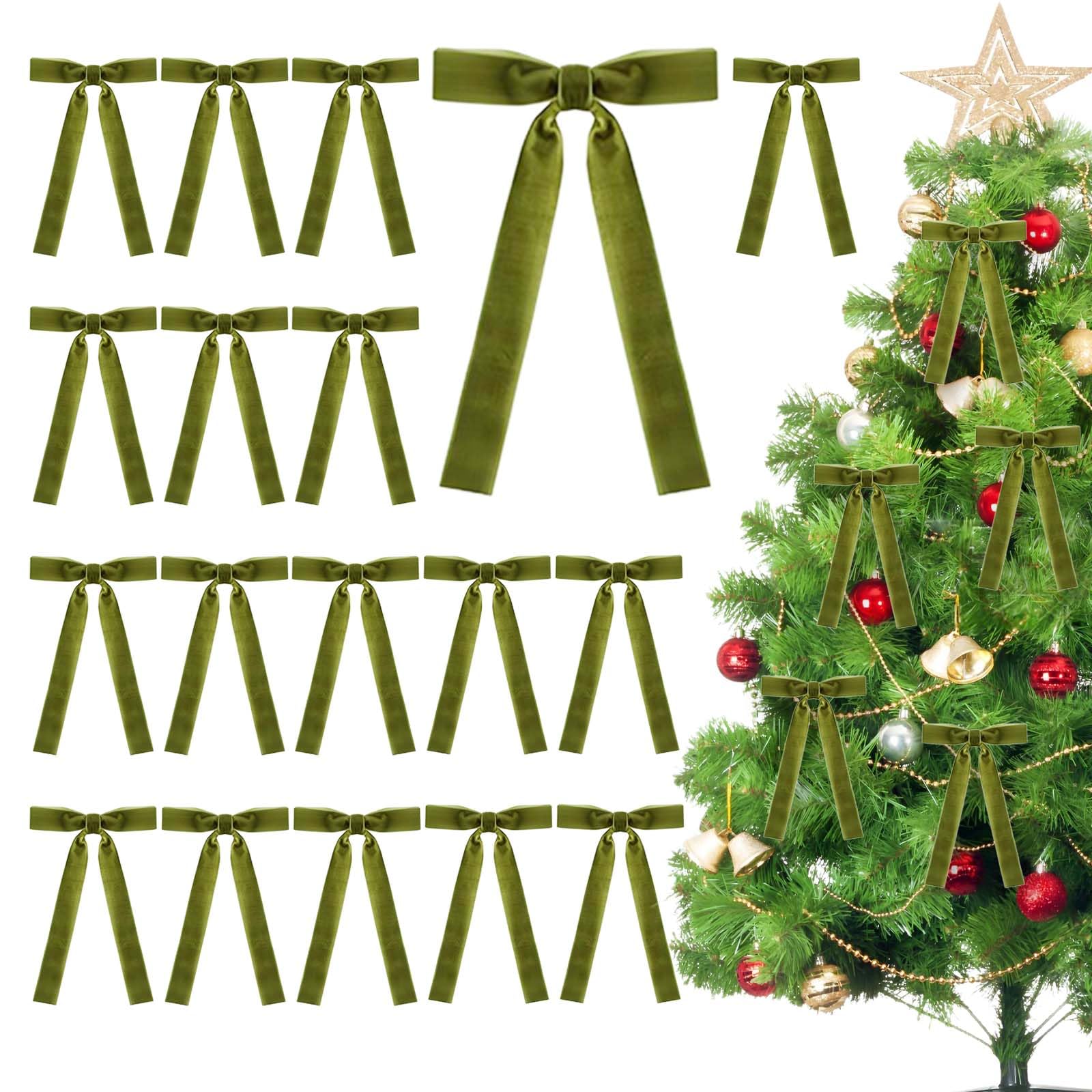 Ximinwzm 18 Pcs Velvet Bows Christmas Tree, Green Bows, Velvet Bows for Christmas Tree, Vintage Velvet Bows for Christmas Tree, Xmas Wreath Christmas Ornaments