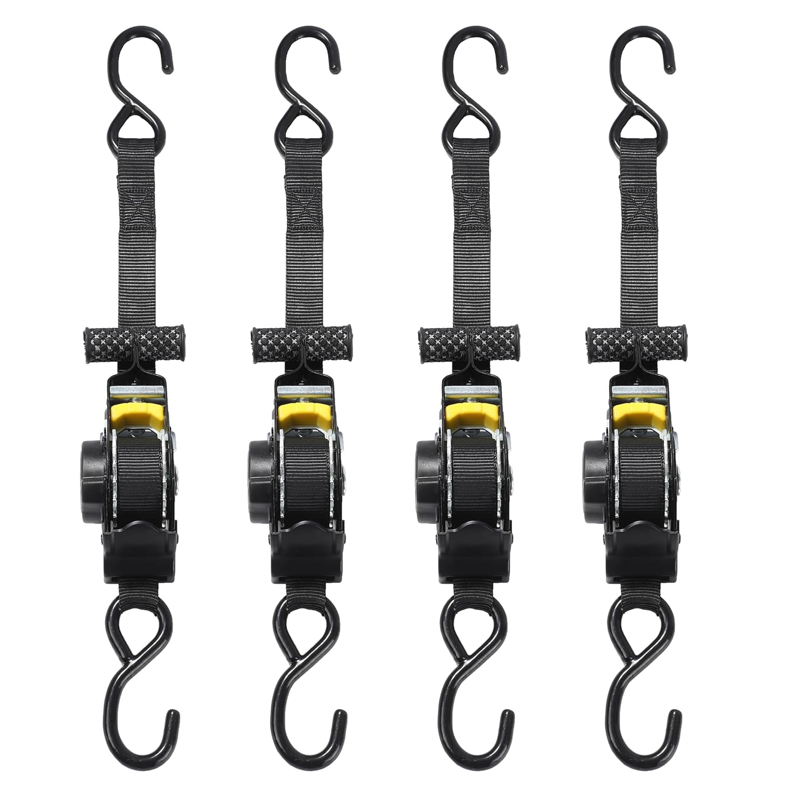 Putentfun 4Pcs Retractable Ratchet Tie Down Straps - 680kg Guaranteed Max Break Strength, Includes 2.5 cm x 3 m Autoretract Tie Downs with Padded Handles. Use for Boat, Securing Cargo