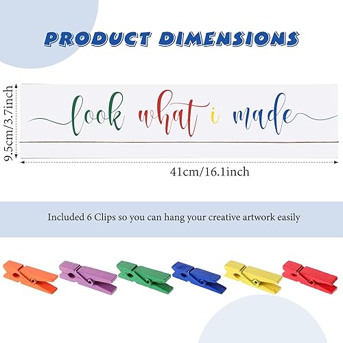 Miniatura 3 de Sawysine Letrero con clips con texto en inglés Look What I Made, letreros de exhibición de obras de arte para colgar en la pared, marco de