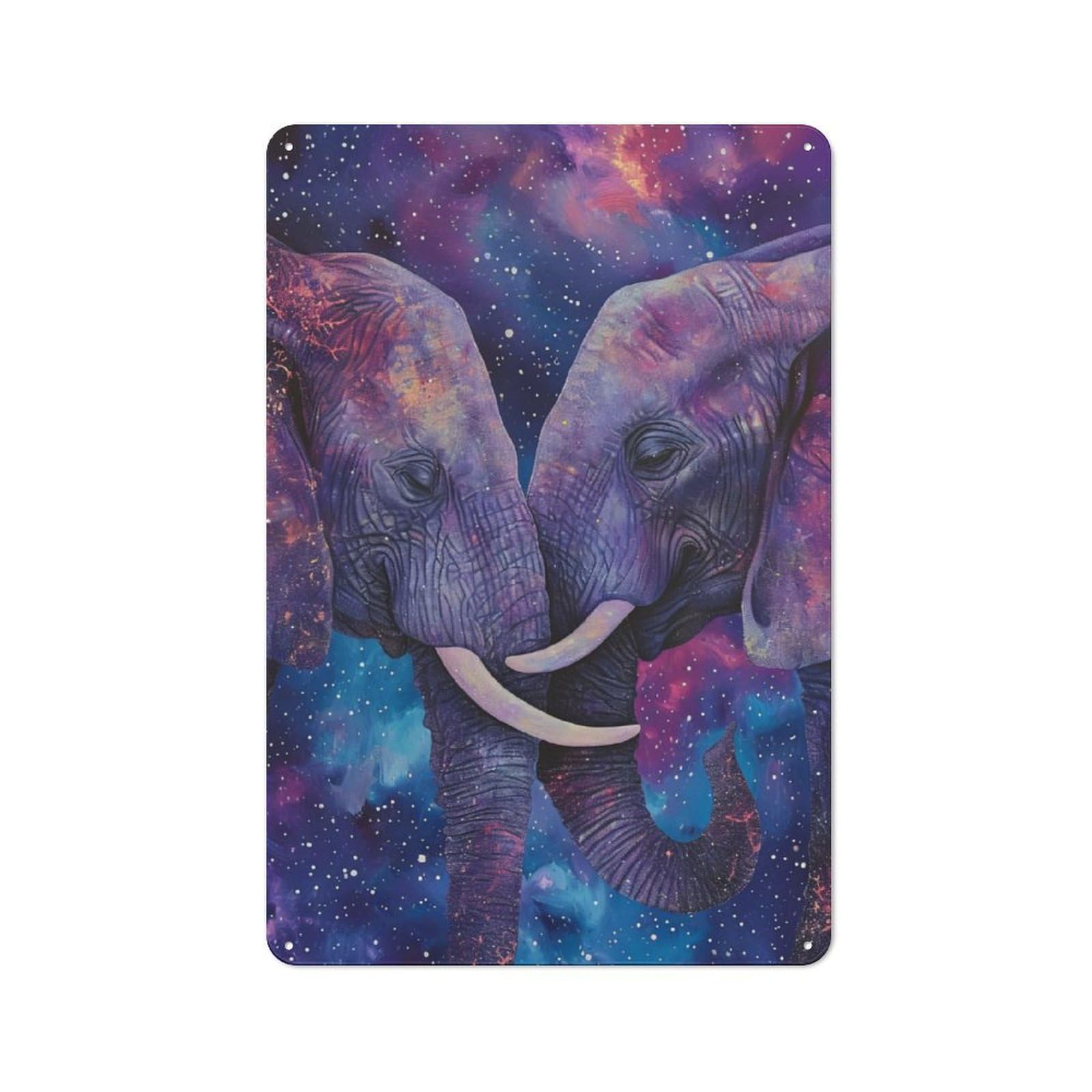 Junmoney Two Elephants In Love Rustic Tin Sign 30X20cm For Café Or Restaurant, A Decorative Christmas Gift For Hospitality Interior Collectors